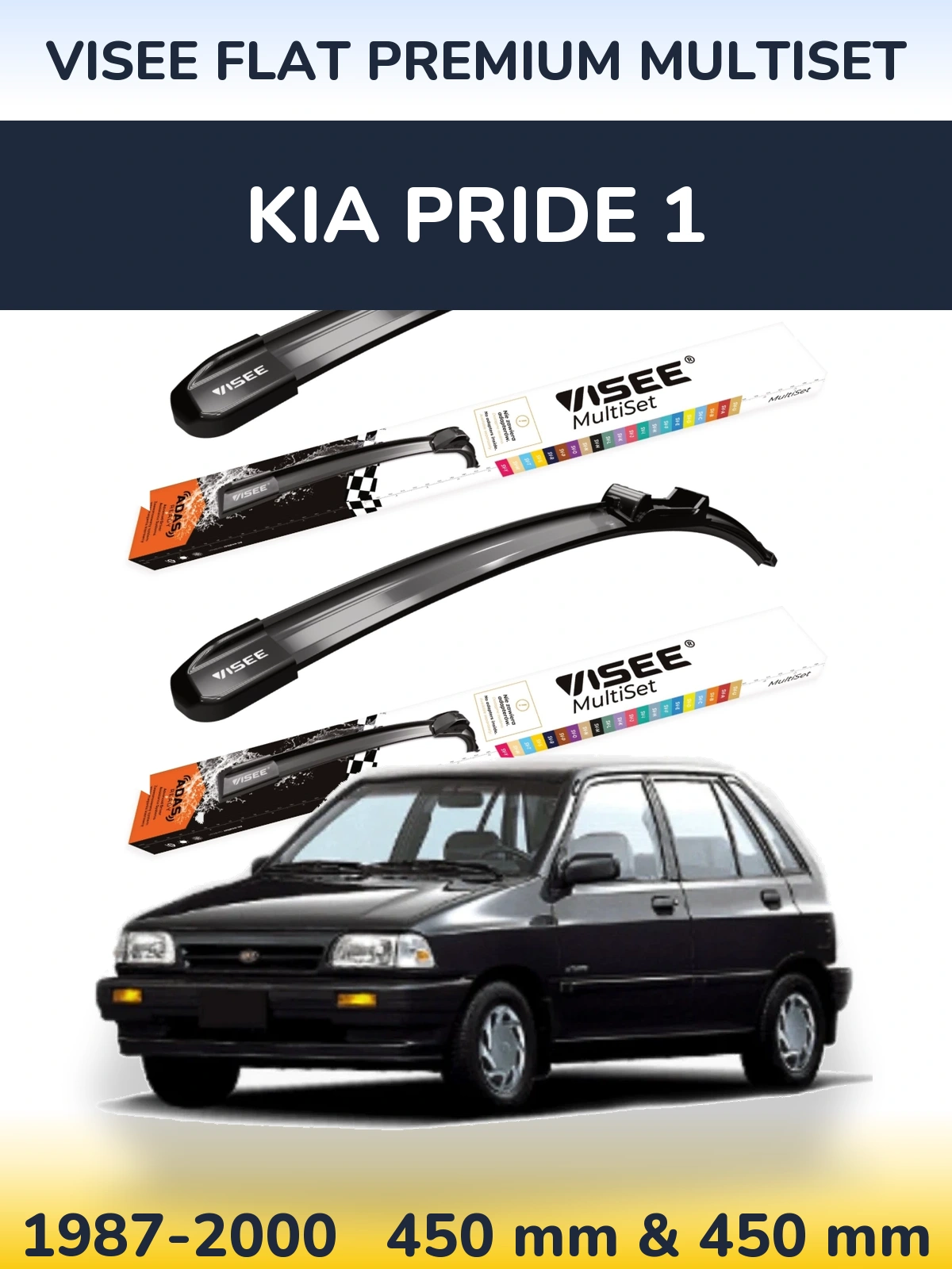 Front wiper blade set VISEE FLAT PREMIUM MultiSet 450 & 450 mm for KIA Pride 1 1987-2000
