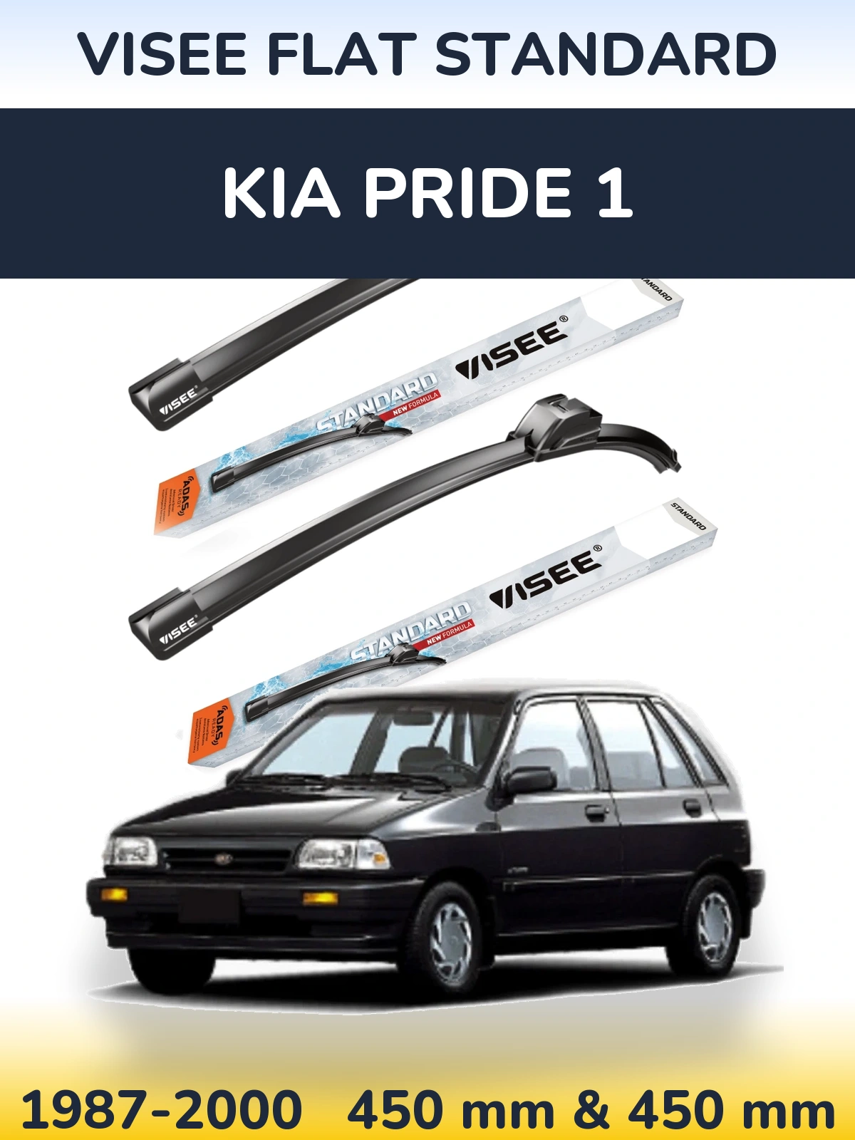 Front wiper blade set VISEE FLAT STANDARD 450 & 450 mm for KIA Pride 1 1987-2000