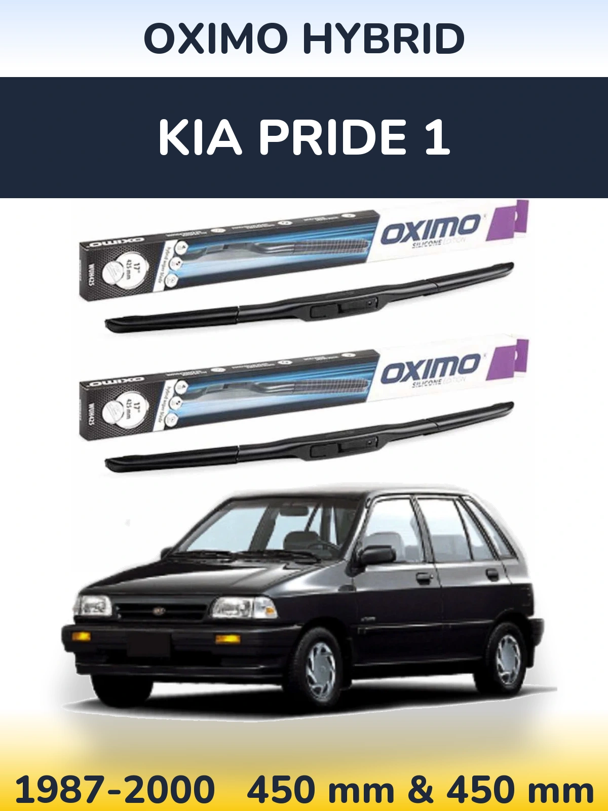 Front wiper blade set Oximo Hybrid 450 & 450 mm for KIA Pride 1 1987-2000