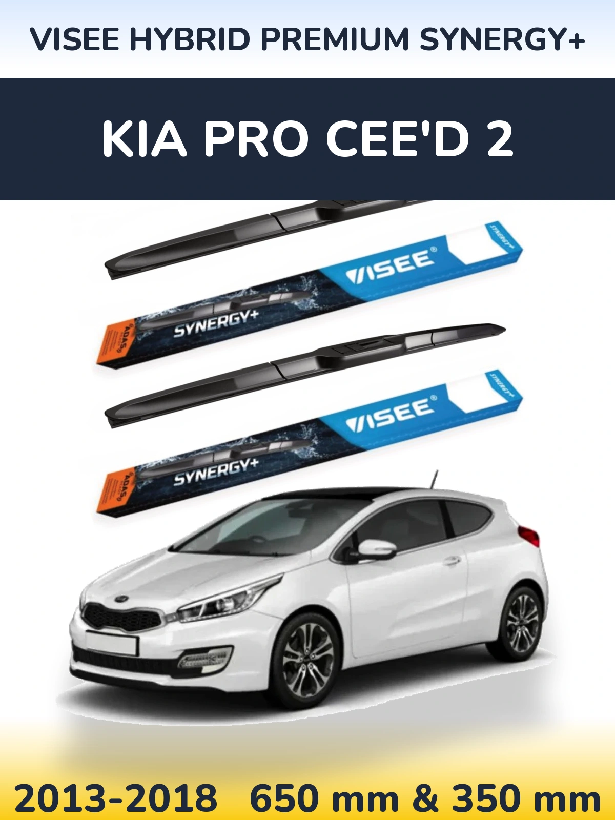 Front wiper blade set VISEE HYBRID PREMIUM SYNERGY+ 650 & 350 mm for KIA Pro Cee'd 2 2013-2018