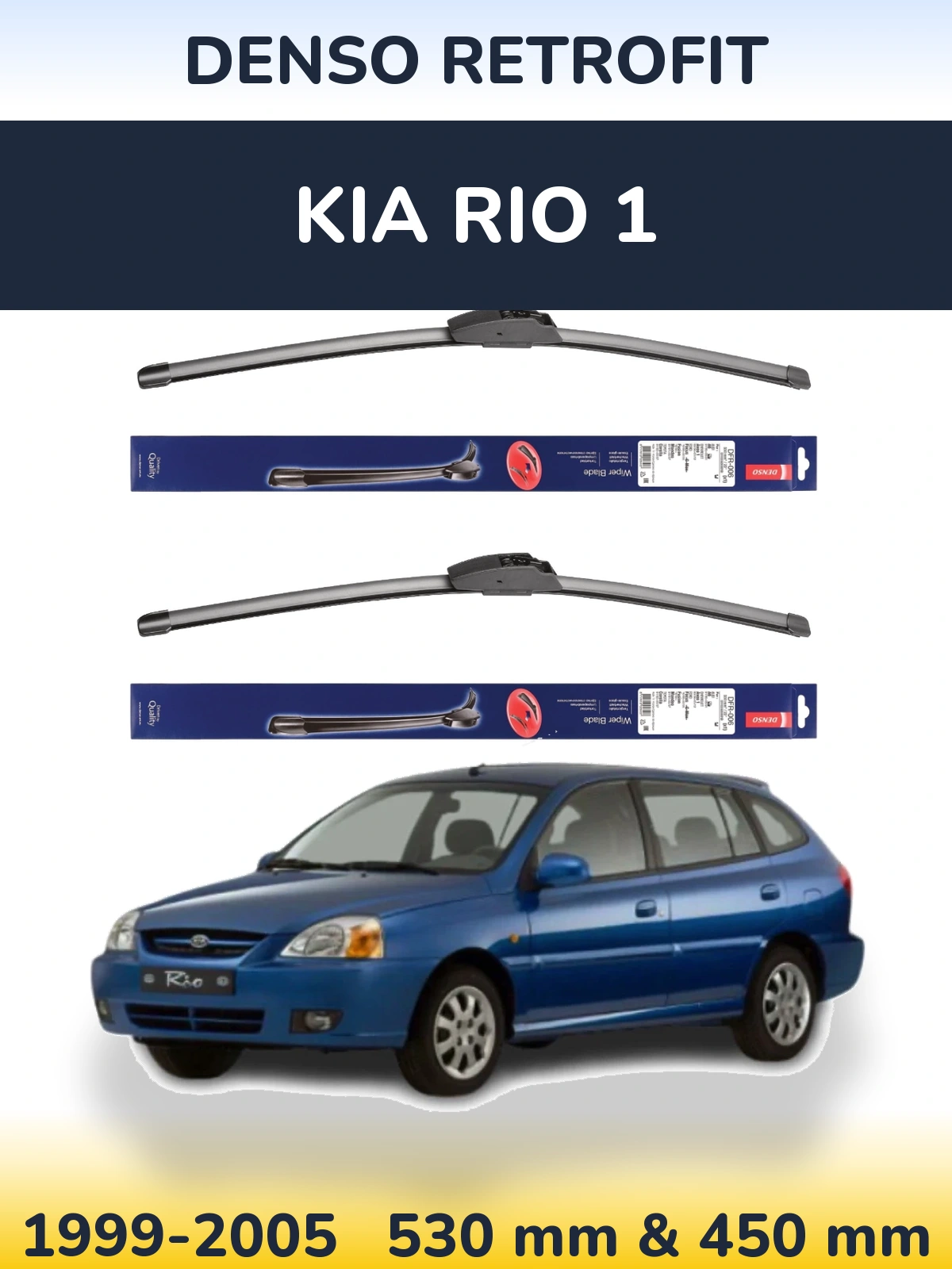 Komplet przednich wycieraczek Denso Retrofit 530 & 450 mm do KIA Rio 1 1999-2005