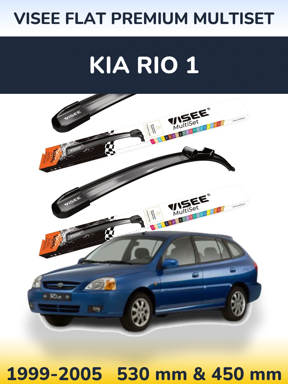 Komplet przednich wycieraczek VISEE FLAT PREMIUM MultiSet 530 & 450 mm do KIA Rio 1 1999-2005