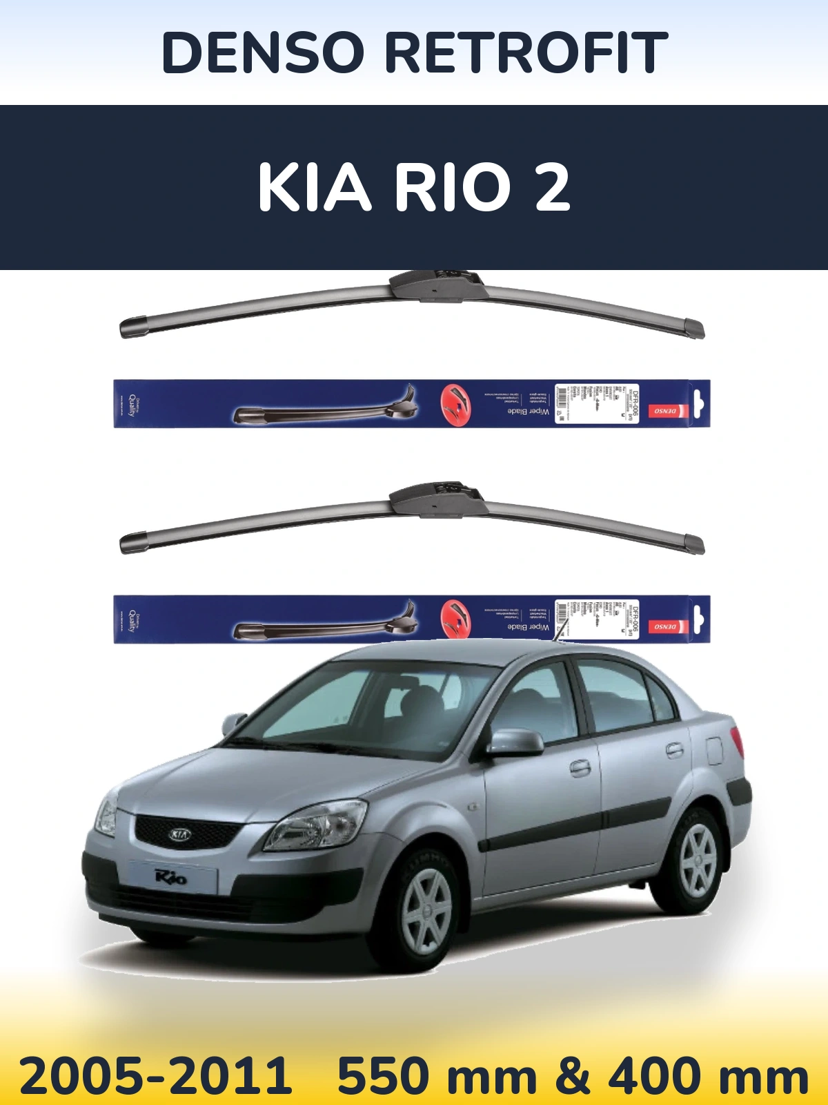 Front wiper blade set Denso Retrofit 550 & 400 mm for KIA Rio 2 2005-2011