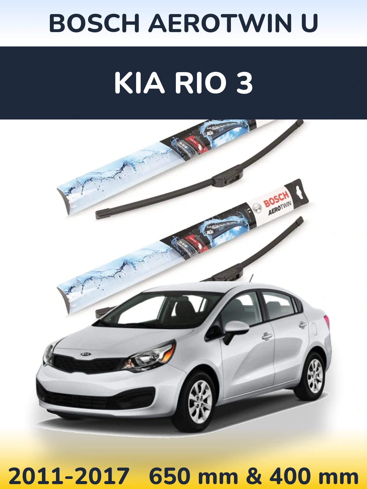 Komplet przednich wycieraczek BOSCH AeroTwin U 650 & 400 mm do KIA Rio 3 2011-2017