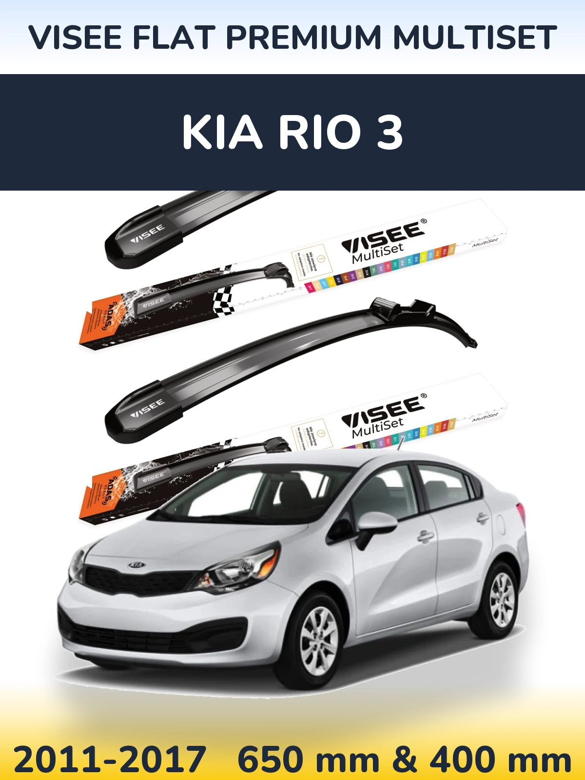 Komplet przednich wycieraczek VISEE FLAT PREMIUM MultiSet 650 & 400 mm do KIA Rio 3 2011-2017