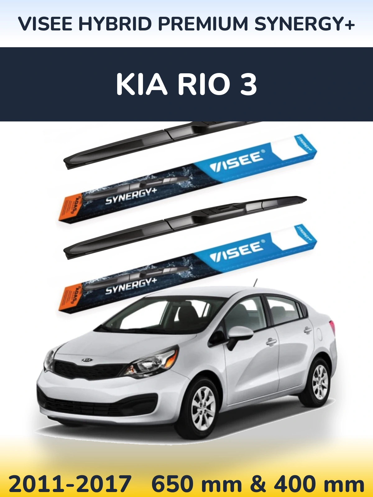 Front wiper blade set VISEE HYBRID PREMIUM SYNERGY+ 650 & 400 mm for KIA Rio 3 2011-2017