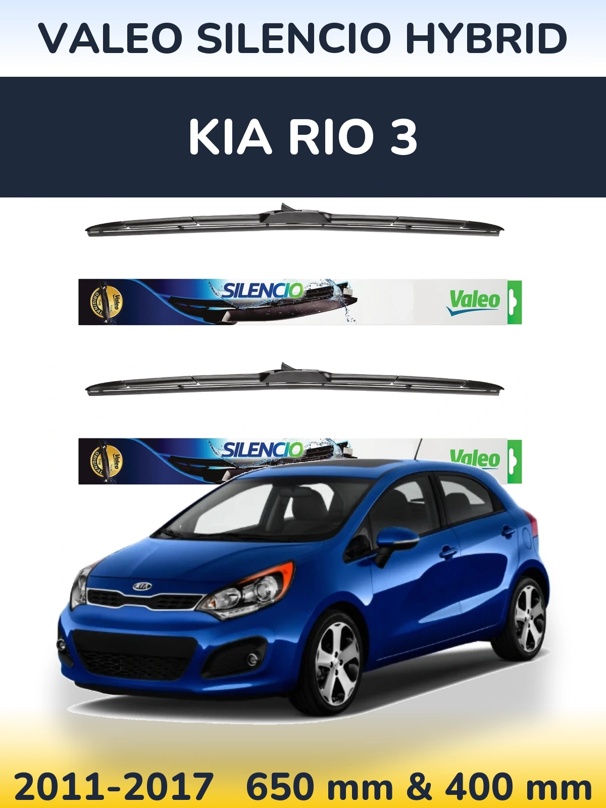 Komplet przednich wycieraczek Valeo Silencio Hybrid 650 & 400 mm do KIA Rio 3 2011-2017