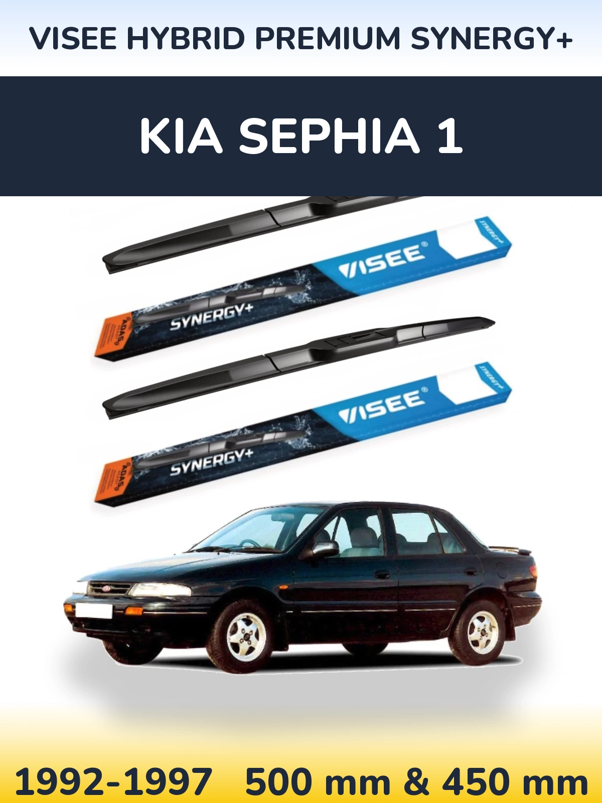 Komplet przednich wycieraczek VISEE HYBRID PREMIUM SYNERGY+ 500 & 450 mm do KIA Sephia 1 1992-1997