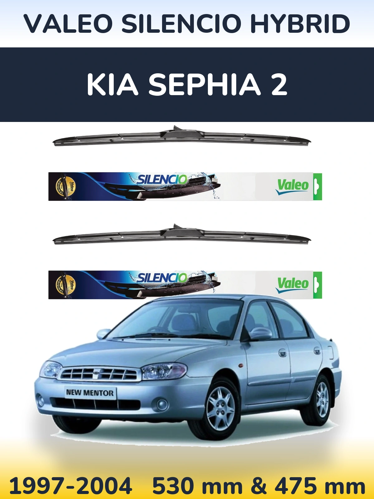 Комплект передних дворников Valeo Silencio Hybrid 530 & 475 мм для KIA Sephia 2 1997-2004
