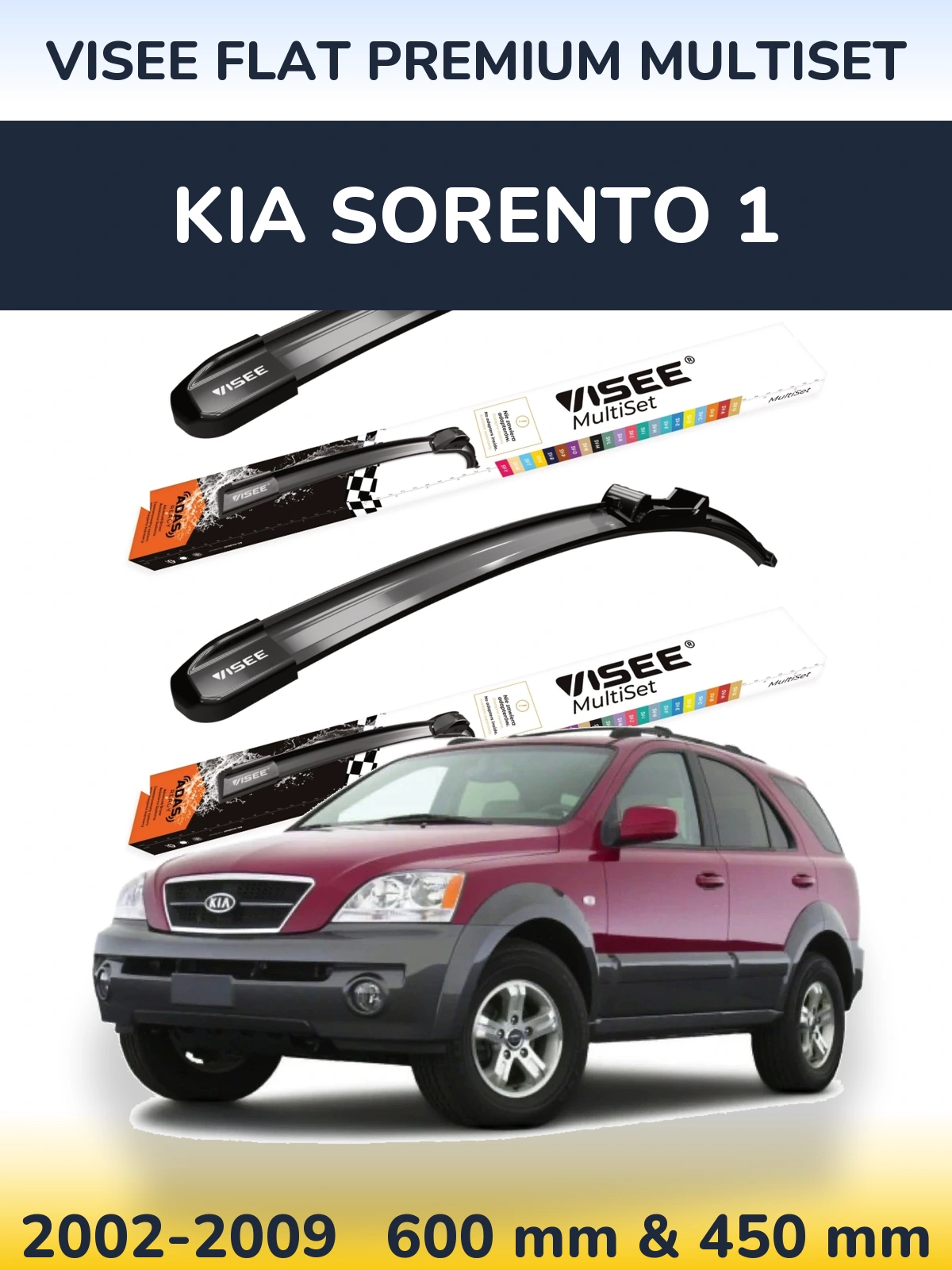 Komplet przednich wycieraczek VISEE FLAT PREMIUM MultiSet 600 & 450 mm do KIA Sorento 1 2002-2009