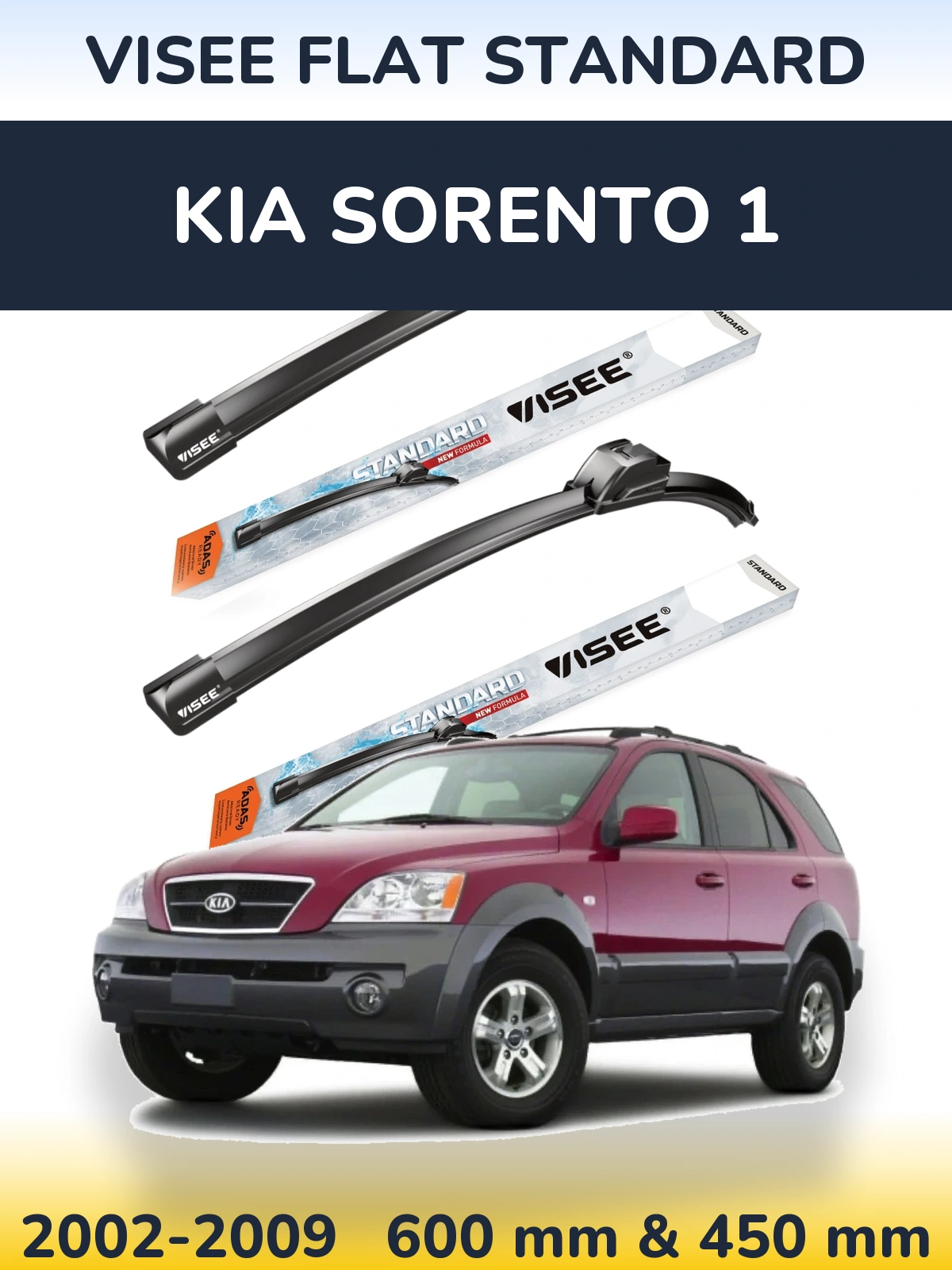 Front wiper blade set VISEE FLAT STANDARD 600 & 450 mm for KIA Sorento 1 2002-2009