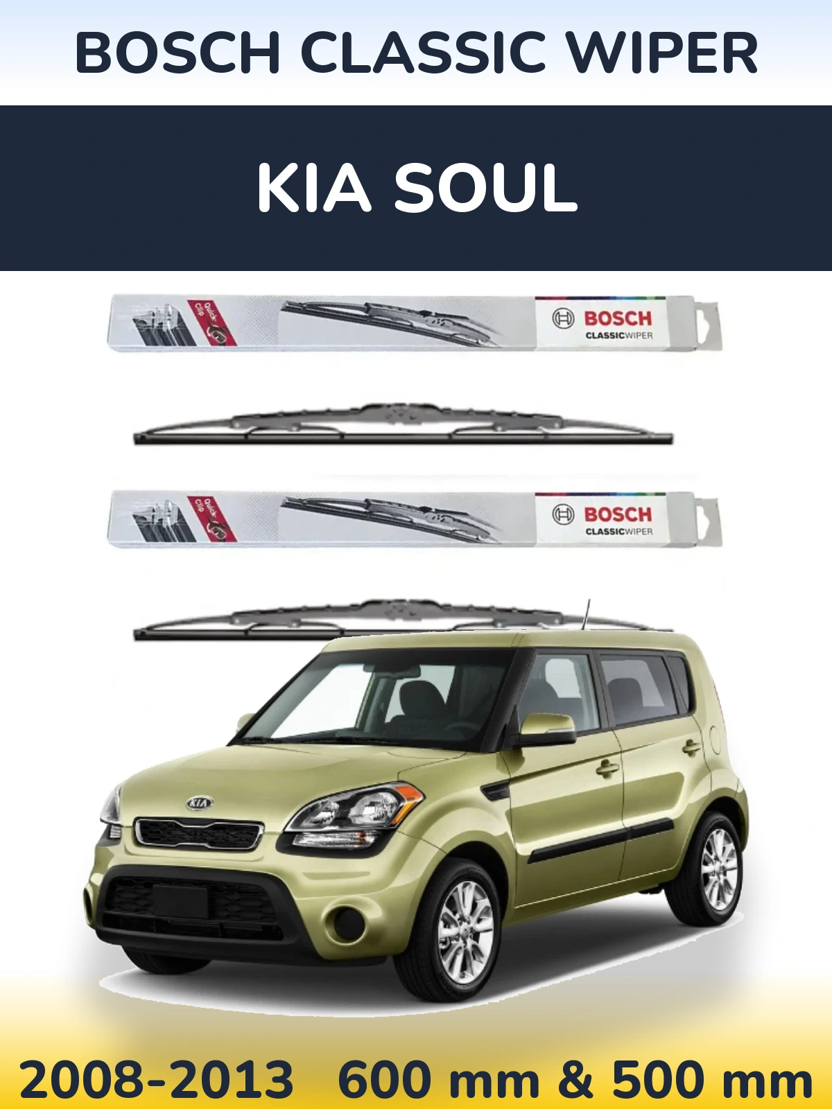 Комплект передних дворников BOSCH Classic Wiper 600 & 500 мм для KIA Soul 2008-2013
