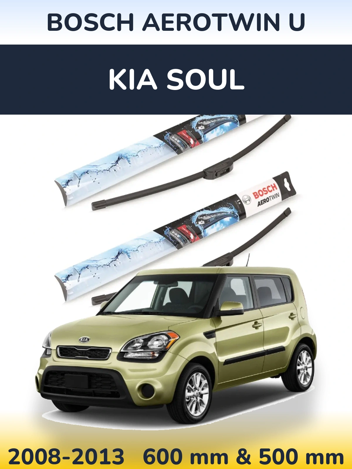 Комплект передних дворников BOSCH AeroTwin U 600 & 500 мм для KIA Soul 2008-2013