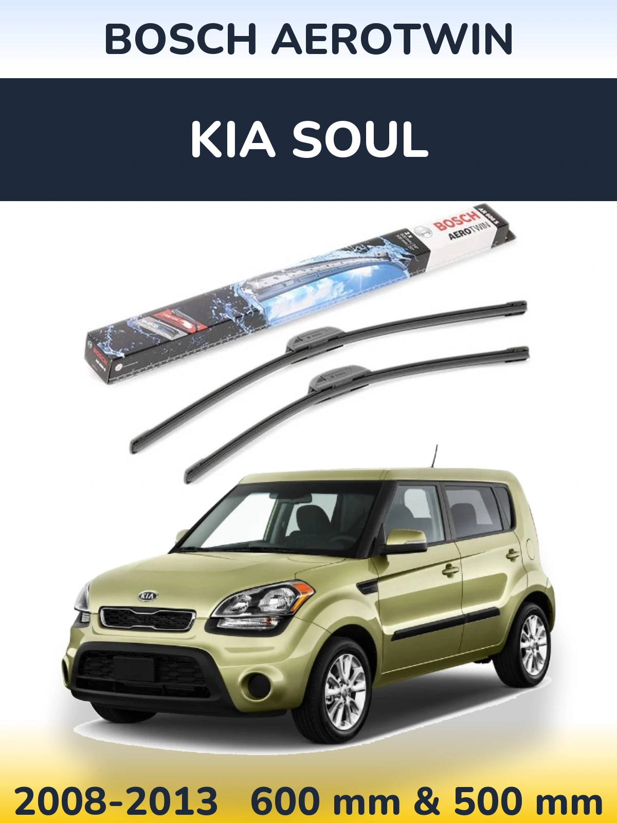 Комплект передних дворников BOSCH AeroTwin 600 & 500 мм для KIA Soul 2008-2013