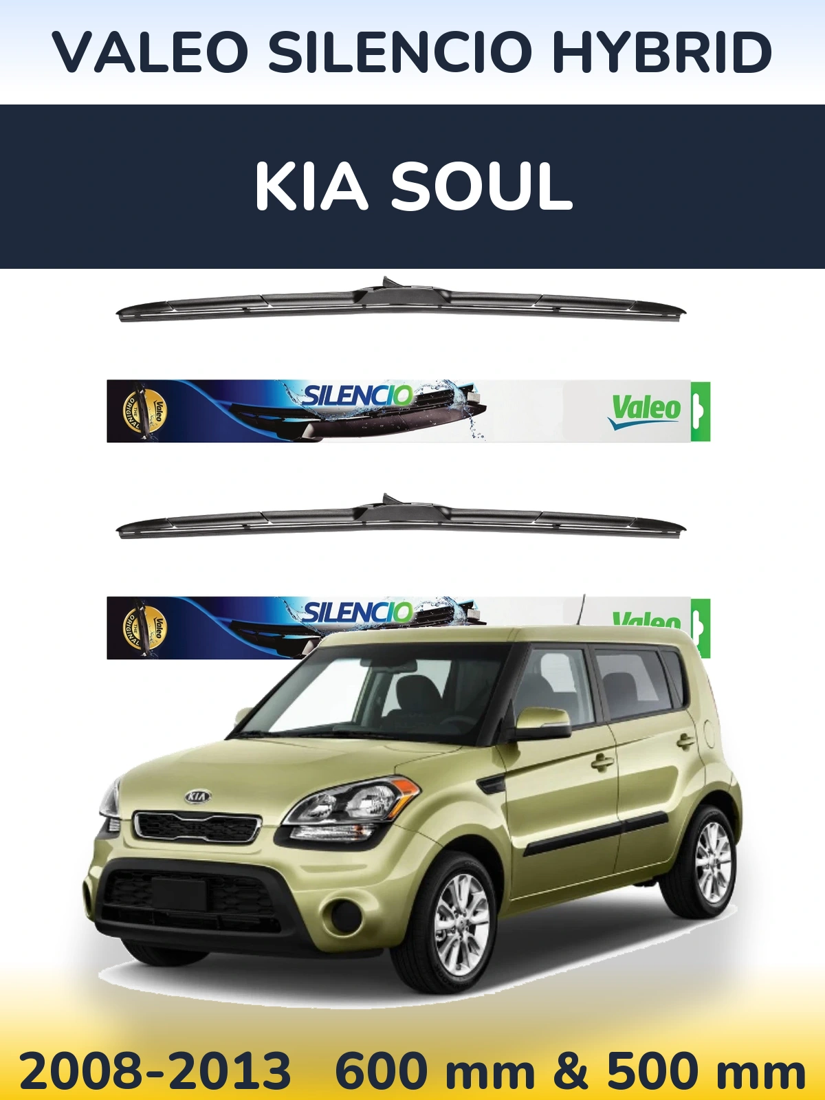Комплект передних дворников Valeo Silencio Hybrid 600 & 500 мм для KIA Soul 2008-2013