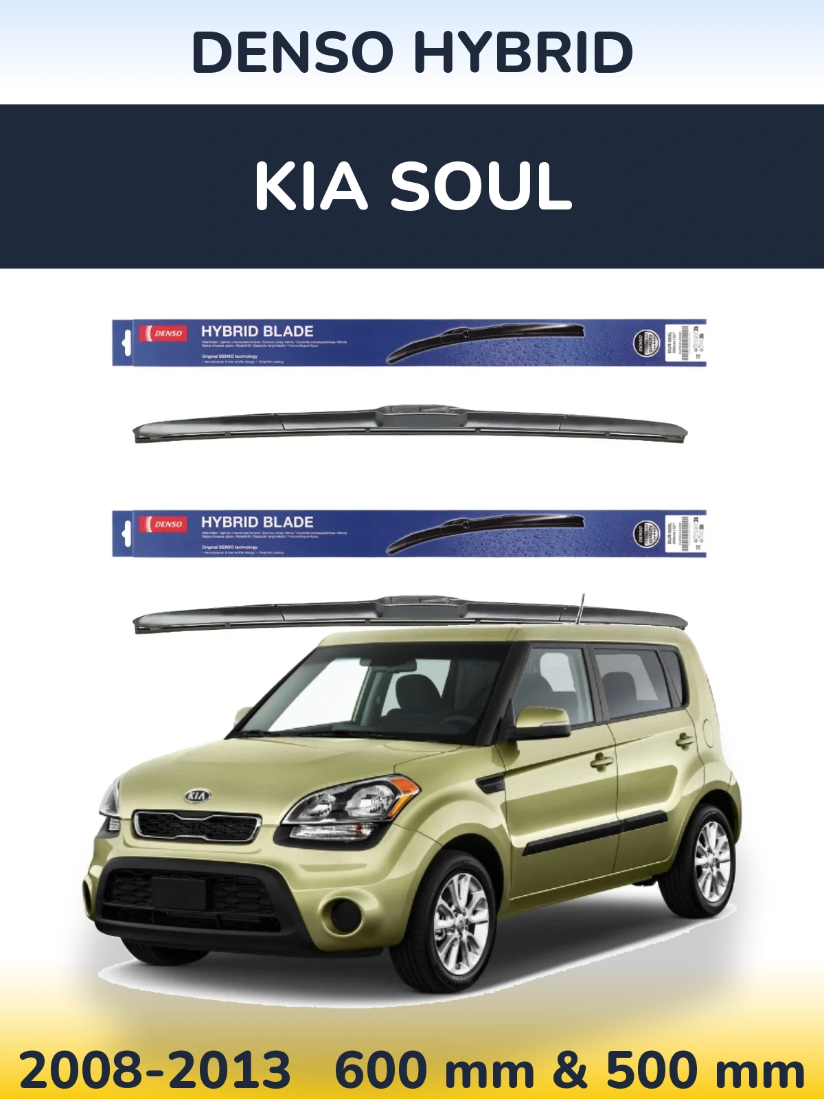 Комплект передних дворников Denso Hybrid 600 & 500 мм для KIA Soul 2008-2013