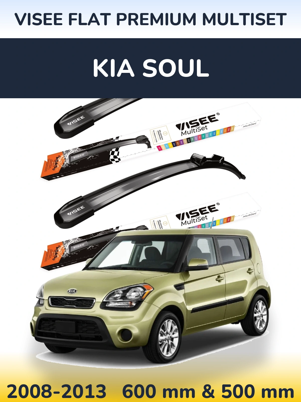 Komplet przednich wycieraczek VISEE FLAT PREMIUM MultiSet 600 & 500 mm do KIA Soul 2008-2013