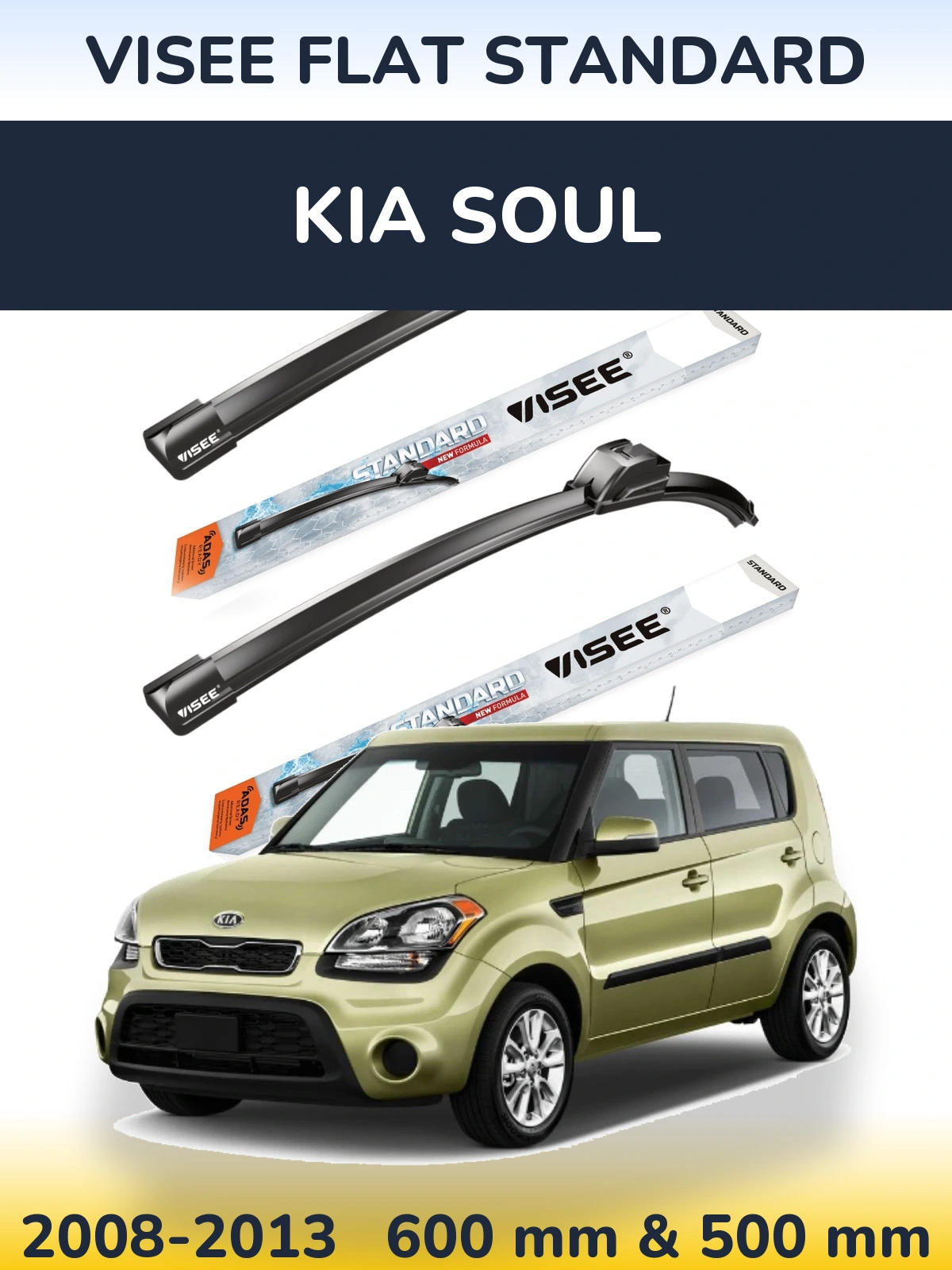 Комплект передних дворников VISEE FLAT STANDARD 600 & 500 мм для KIA Soul 2008-2013