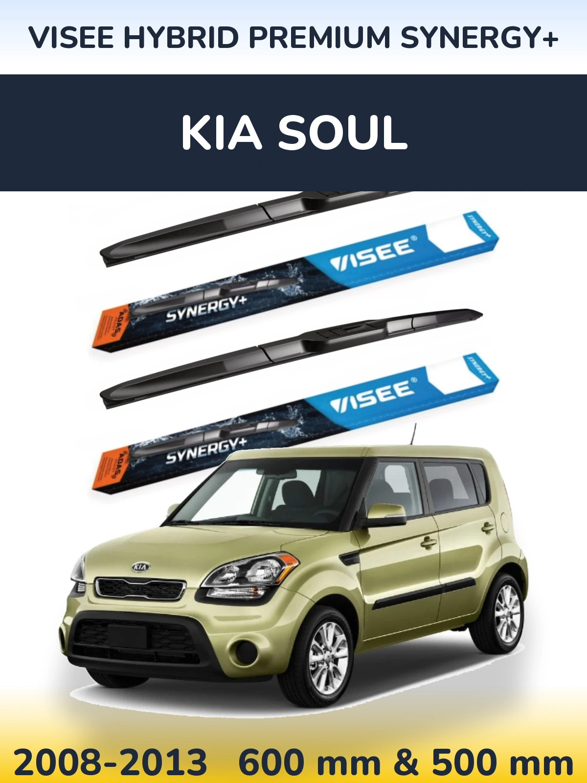 Комплект передних дворников VISEE HYBRID PREMIUM SYNERGY+ 600 & 500 мм для KIA Soul 2008-2013