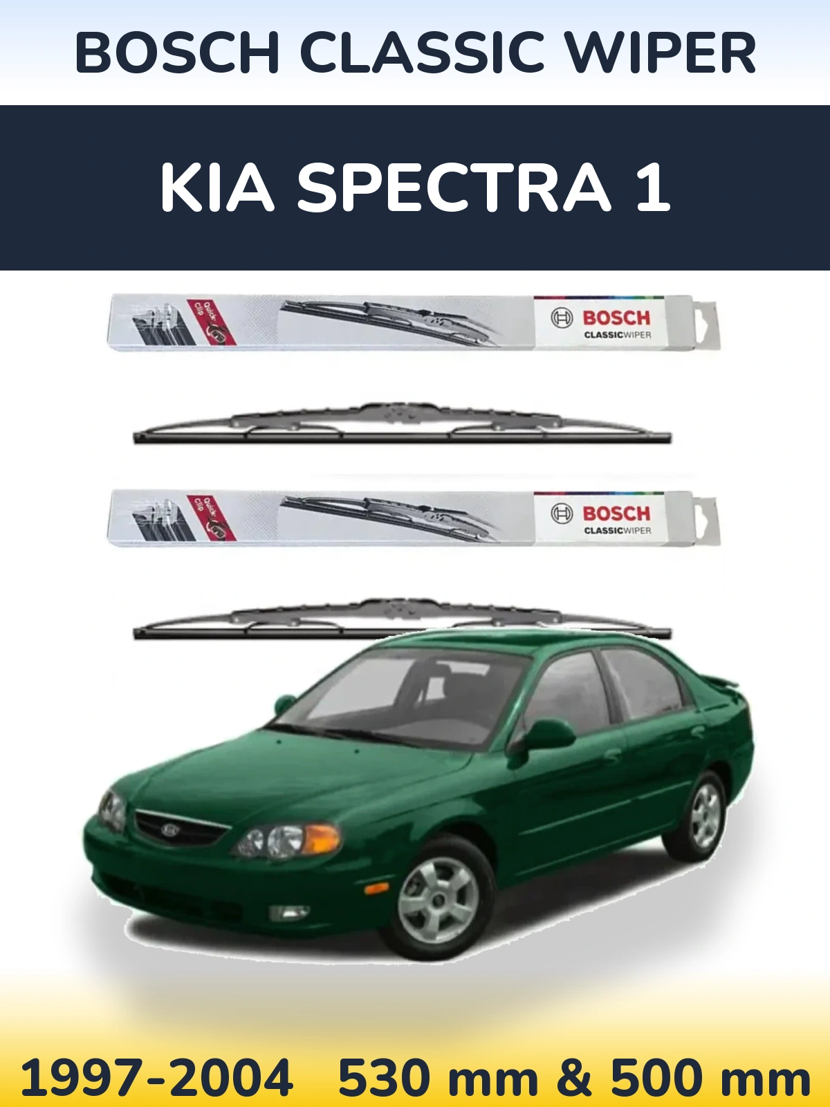 Front wiper blade set BOSCH Classic Wiper 530 & 500 mm for KIA Spectra 1 1997-2004