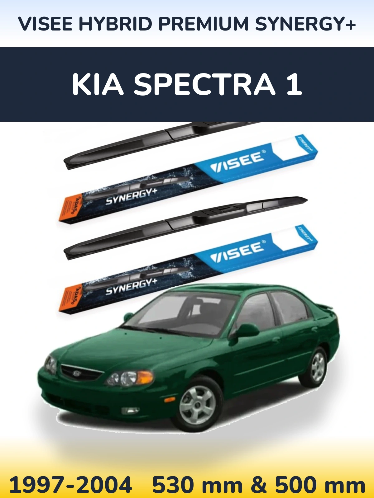 Front wiper blade set VISEE HYBRID PREMIUM SYNERGY+ 530 & 500 mm for KIA Spectra 1 1997-2004