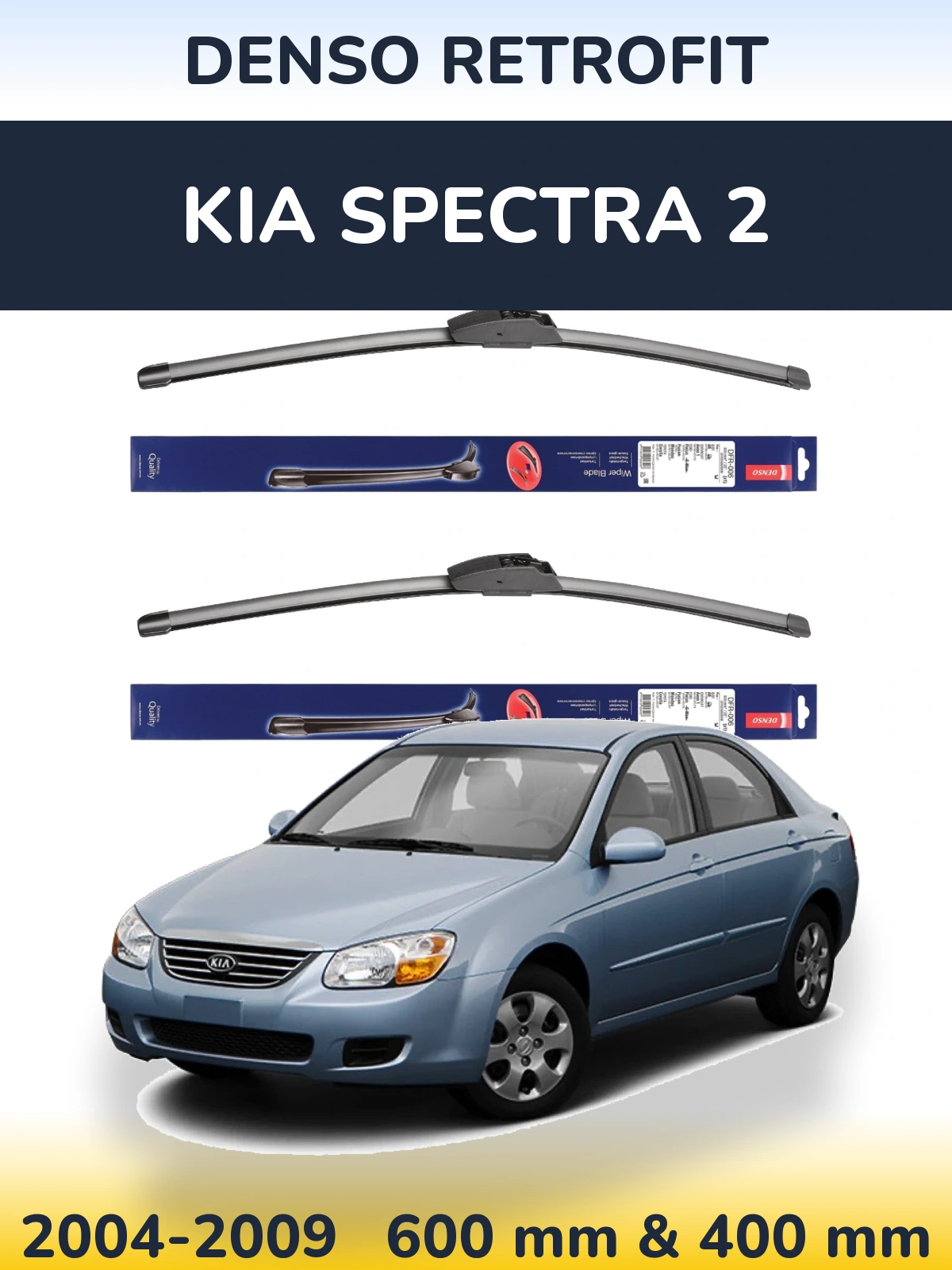Komplet przednich wycieraczek Denso Retrofit 600 & 400 mm do KIA Spectra 2 2004-2009