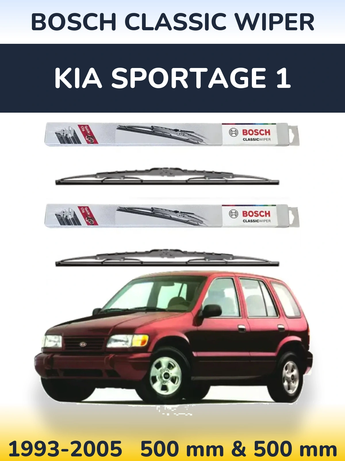 Front wiper blade set BOSCH Classic Wiper 500 & 500 mm for KIA Sportage 1 1993-2005