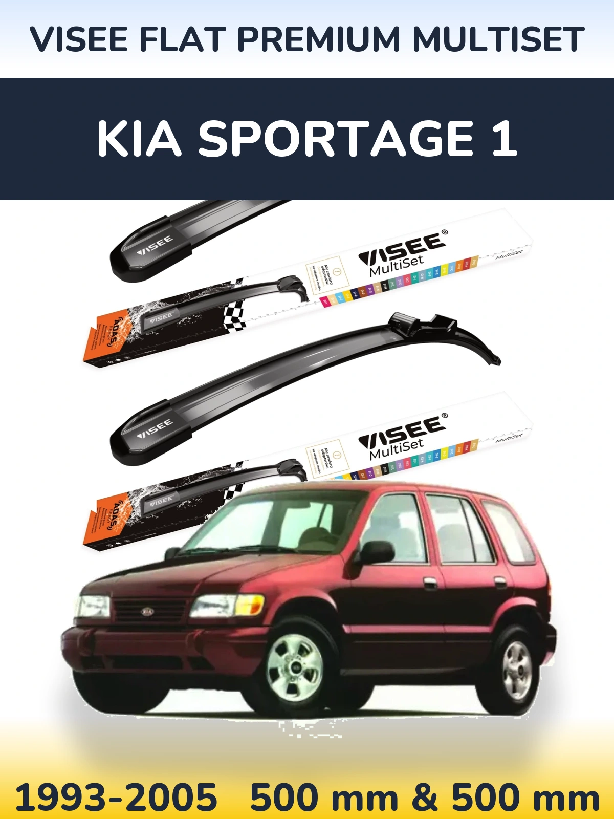 Front wiper blade set VISEE FLAT PREMIUM MultiSet 500 & 500 mm for KIA Sportage 1 1993-2005