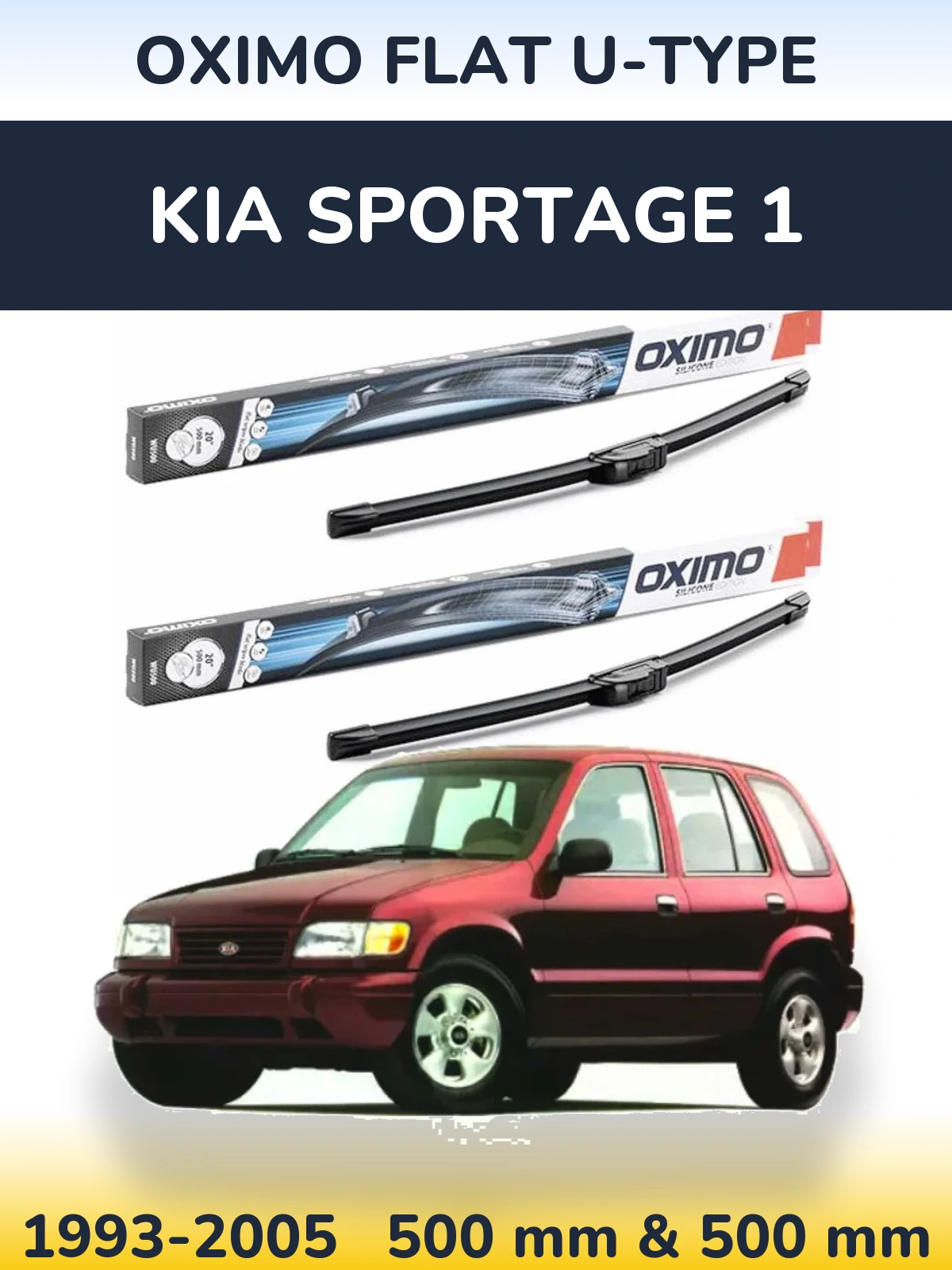 Front wiper blade set Oximo Flat U-type 500 & 500 mm for KIA Sportage 1 1993-2005