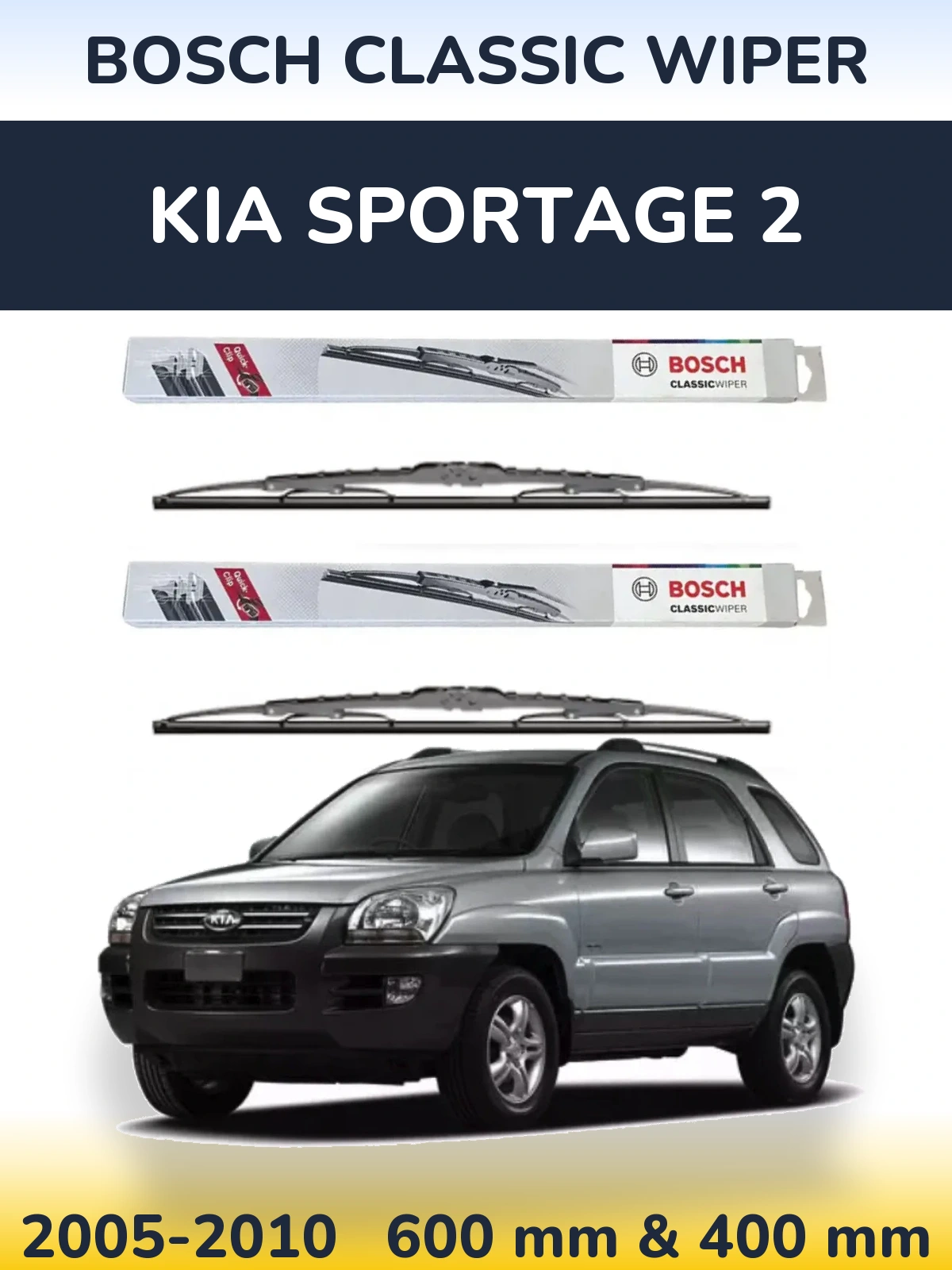 Komplet przednich wycieraczek BOSCH Classic Wiper 600 & 400 mm do KIA Sportage 2 2005-2010