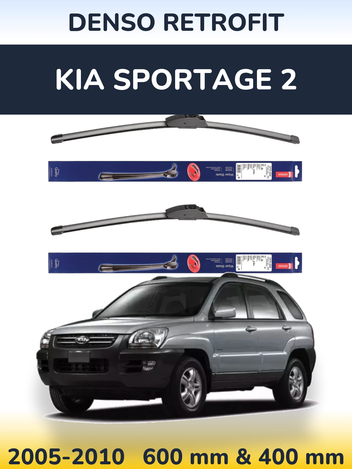 Komplet przednich wycieraczek Denso Retrofit 600 & 400 mm do KIA Sportage 2 2005-2010