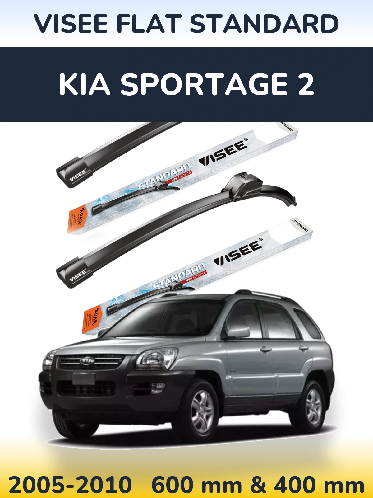 Komplet przednich wycieraczek VISEE FLAT STANDARD 600 & 400 mm do KIA Sportage 2 2005-2010