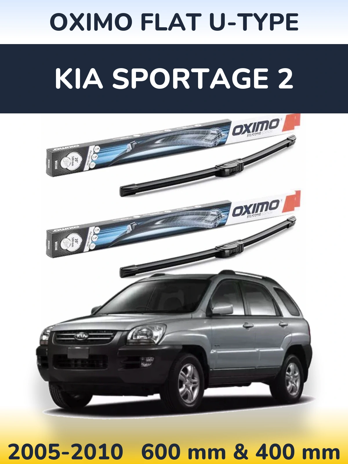 Komplet przednich wycieraczek Oximo Flat U-type 600 & 400 mm do KIA Sportage 2 2005-2010