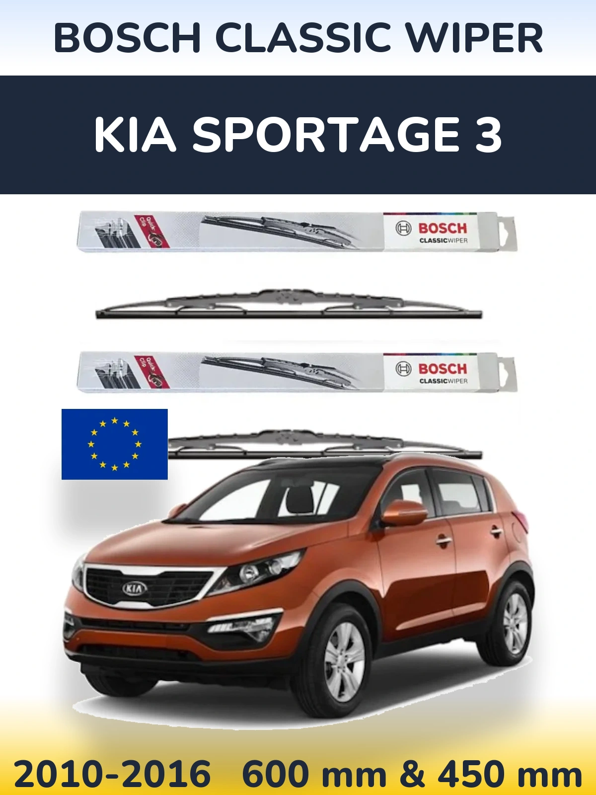 Komplet przednich wycieraczek BOSCH Classic Wiper 600 & 450 mm do KIA Sportage 3 2010-2016