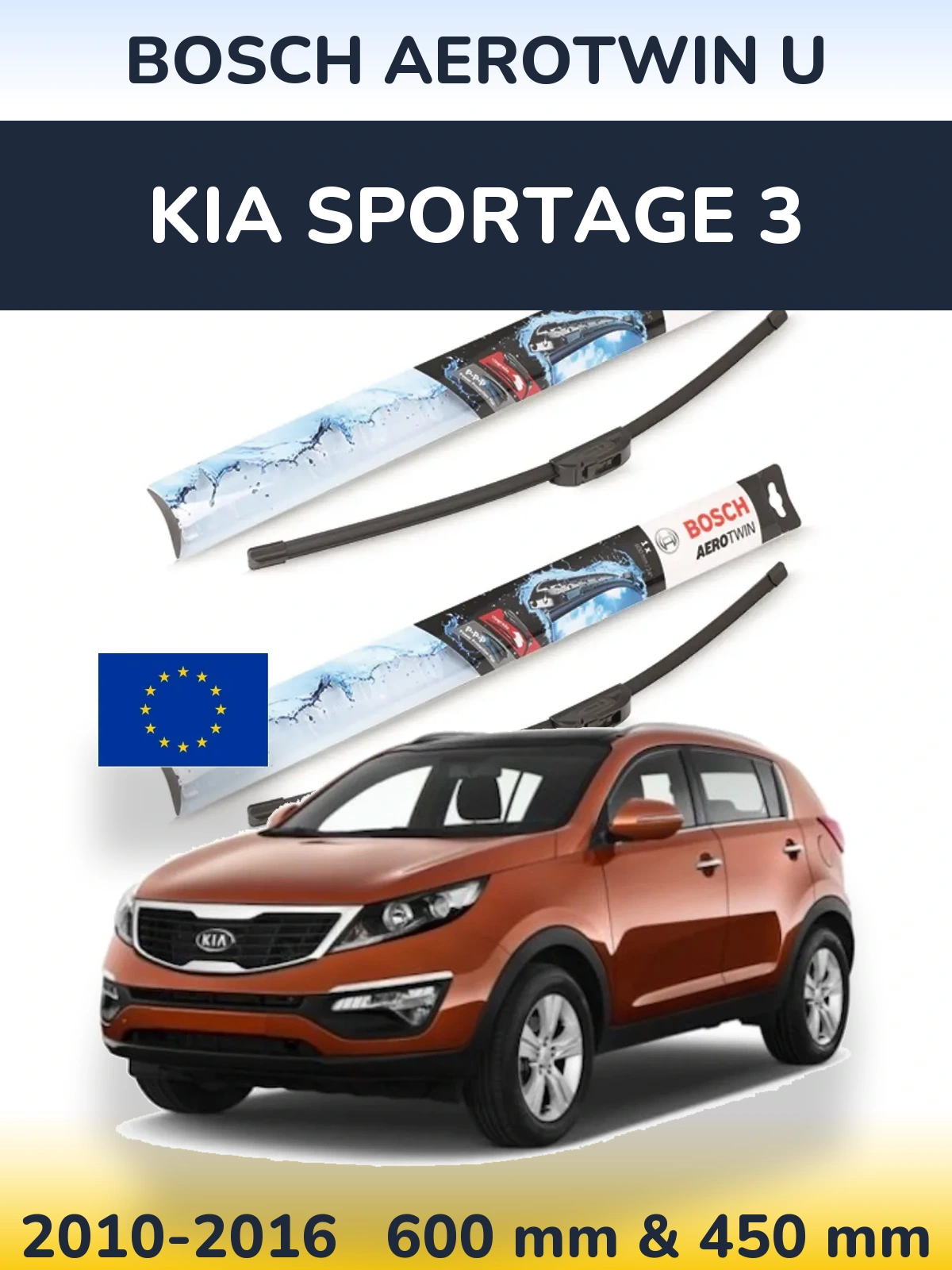Komplet przednich wycieraczek BOSCH AeroTwin U 600 & 450 mm do KIA Sportage 3 2010-2016