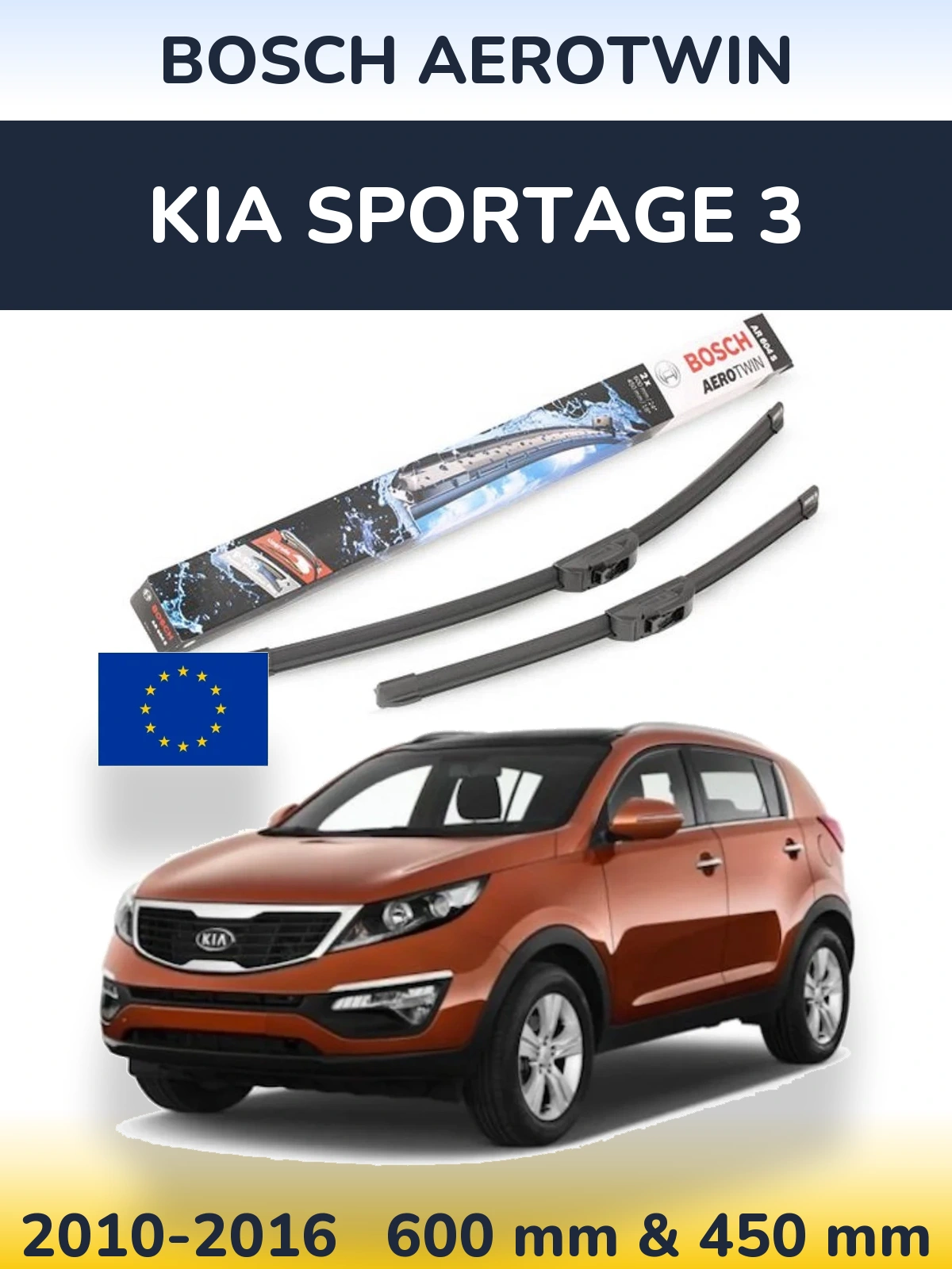 Front wiper blade set BOSCH AeroTwin 600 & 450 mm for KIA Sportage 3 2010-2016