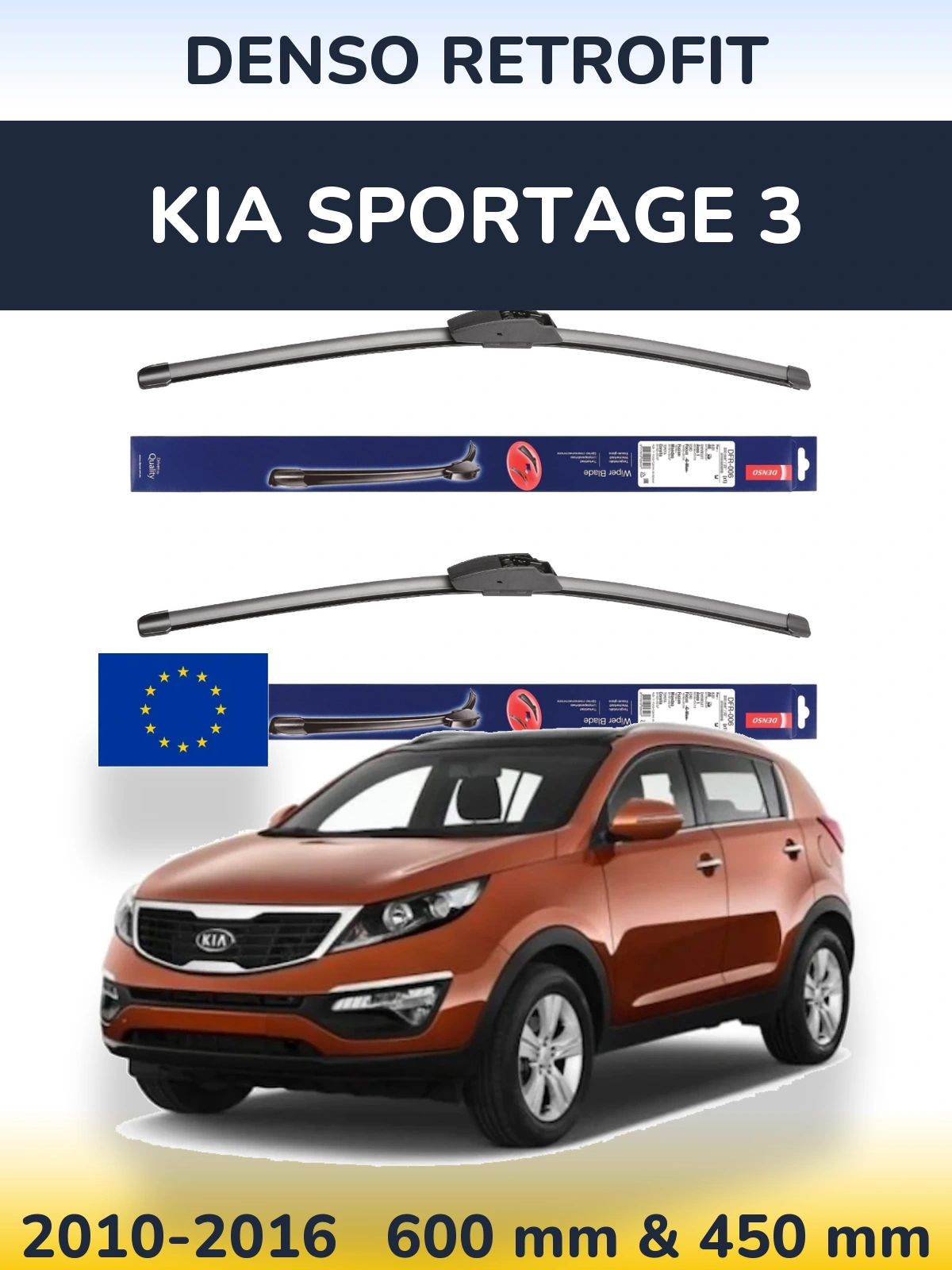 Комплект передних дворников Denso Retrofit 600 & 450 мм для KIA Sportage 3 2010-2016