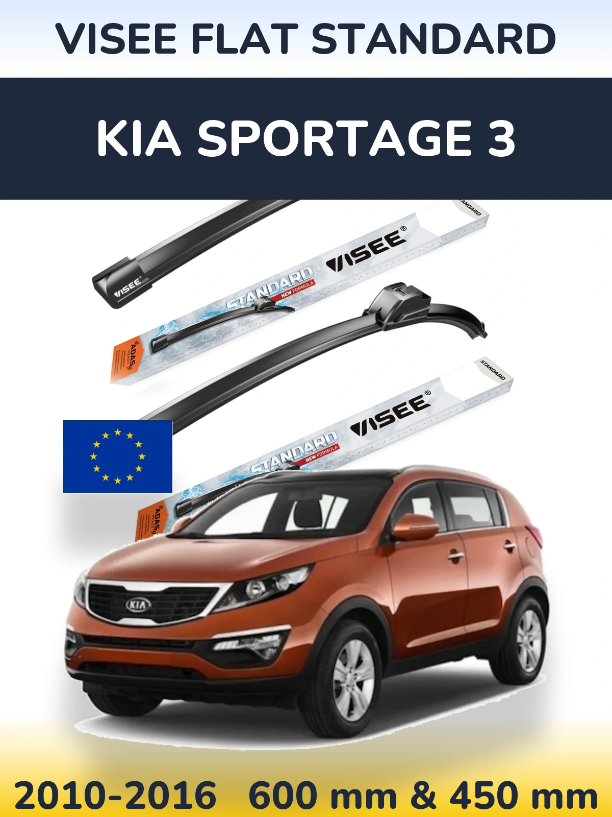 Komplet przednich wycieraczek VISEE FLAT STANDARD 600 & 450 mm do KIA Sportage 3 2010-2016