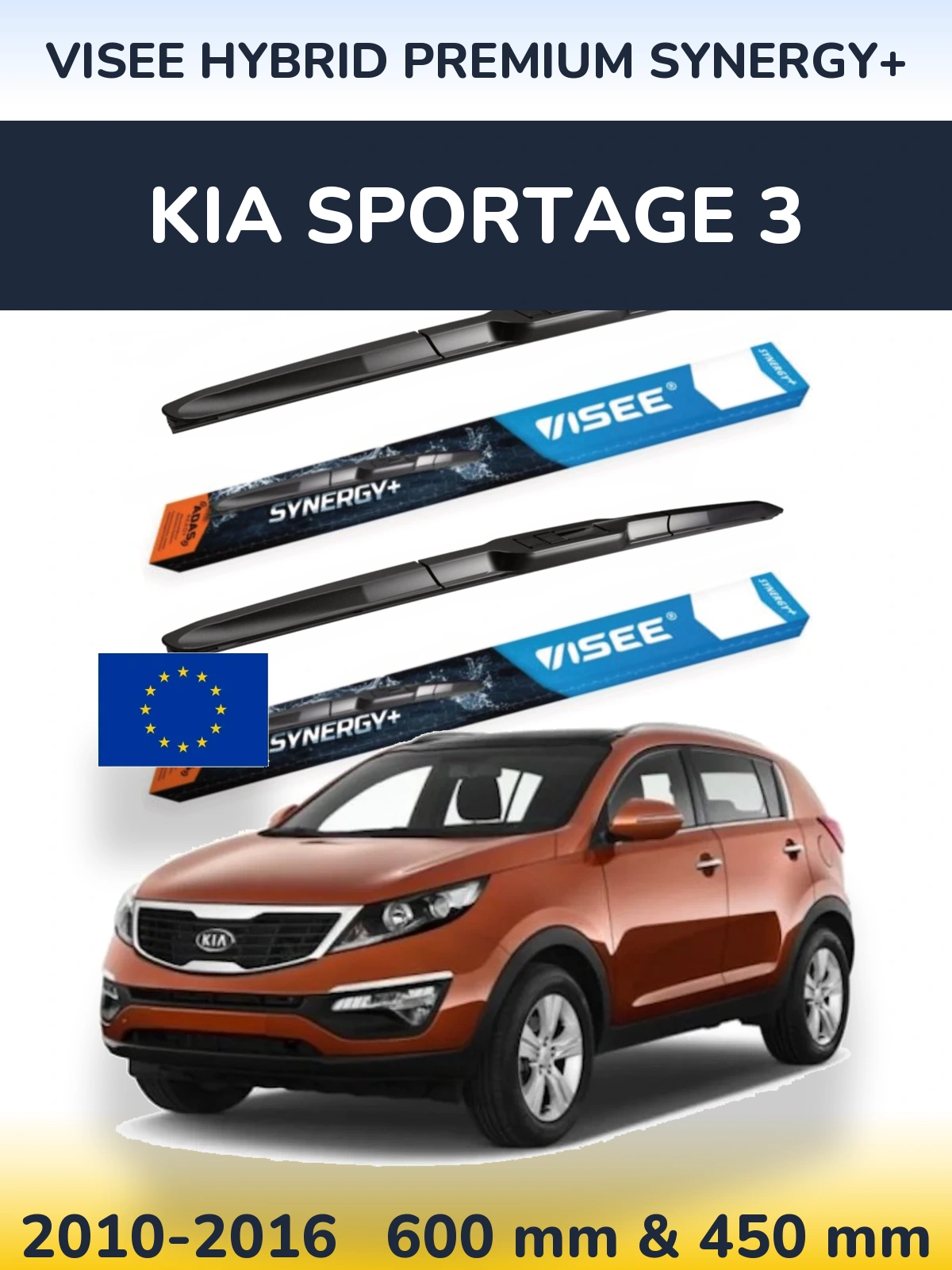 Komplet przednich wycieraczek VISEE HYBRID PREMIUM SYNERGY+ 600 & 450 mm do KIA Sportage 3 2010-2016