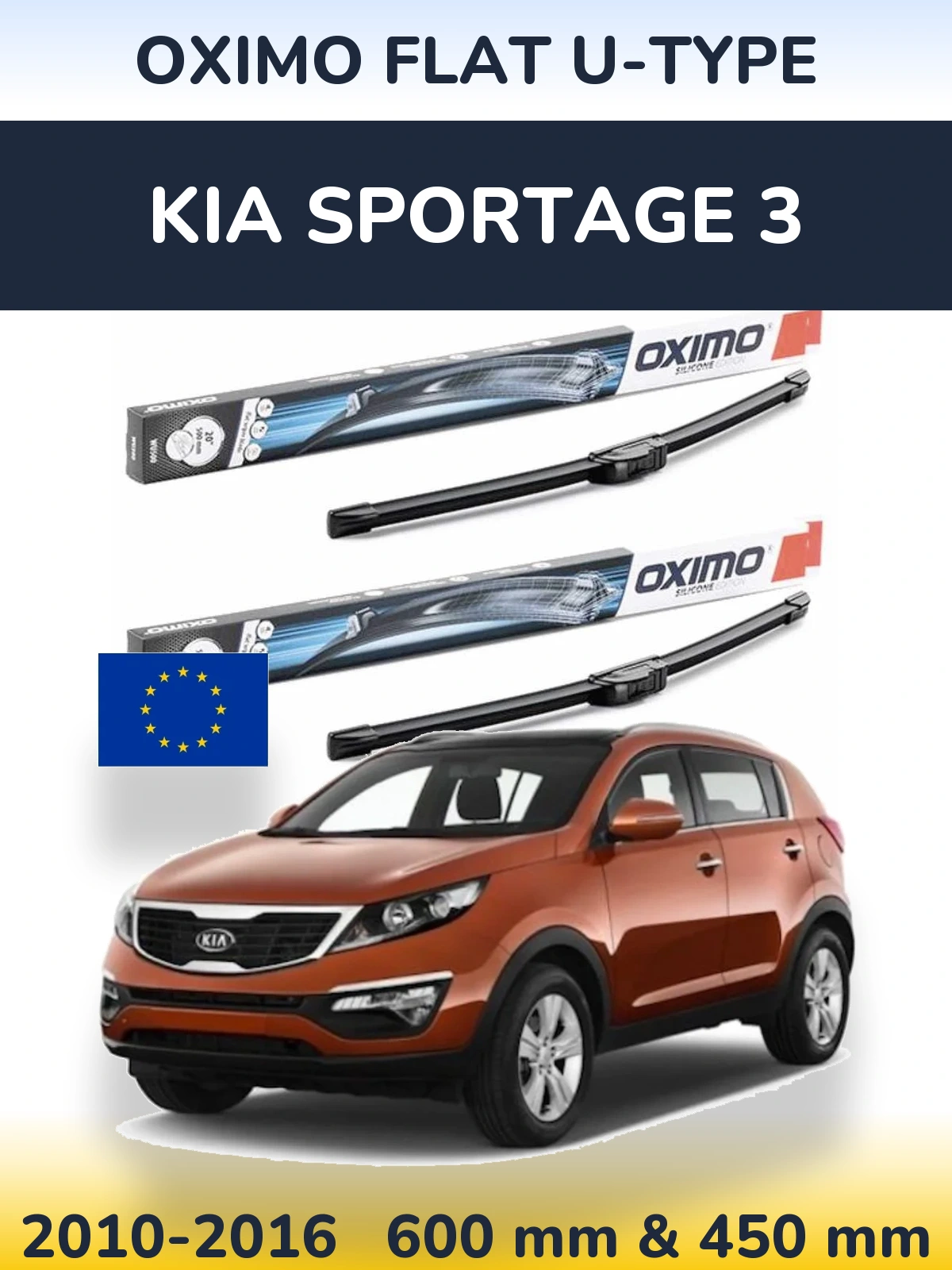 Комплект передних дворников Oximo Flat U-type 600 & 450 мм для KIA Sportage 3 2010-2016