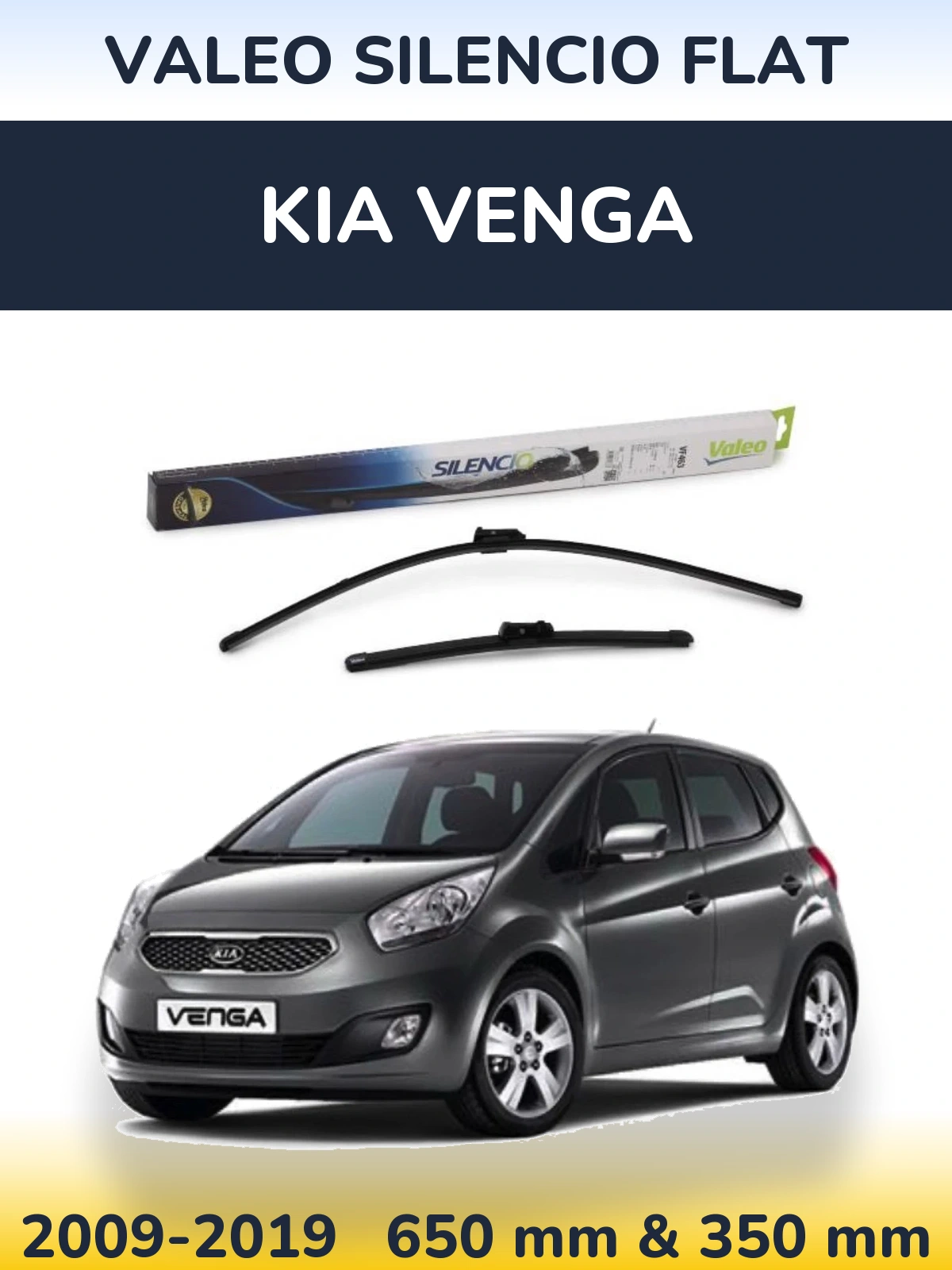 Komplet przednich wycieraczek Valeo Silencio Flat 650 & 350 mm do KIA Venga 2009-2019
