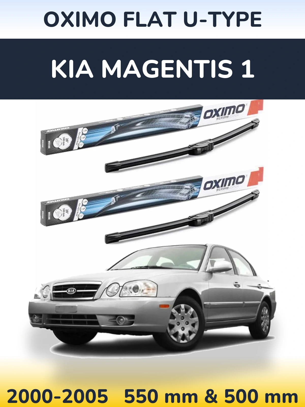 Front wiper blade set Oximo Flat U-type 550 & 500 mm for KIA Magentis 1 2000-2005