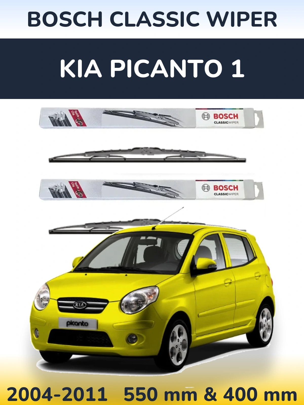 Front wiper blade set BOSCH Classic Wiper 550 & 400 mm for KIA Picanto 1 2004-2011