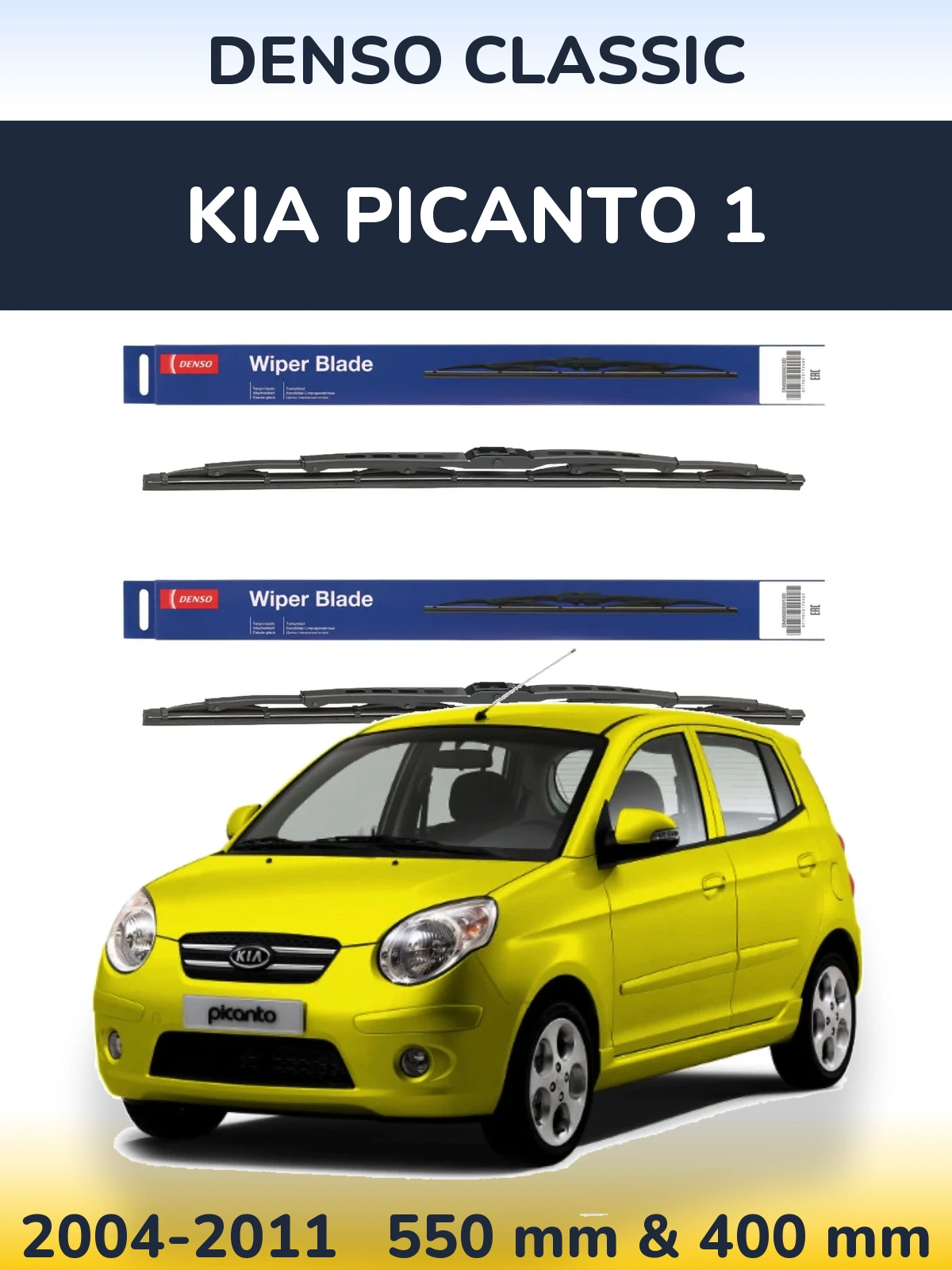 Front wiper blade set Denso Classic 550 & 400 mm for KIA Picanto 1 2004-2011