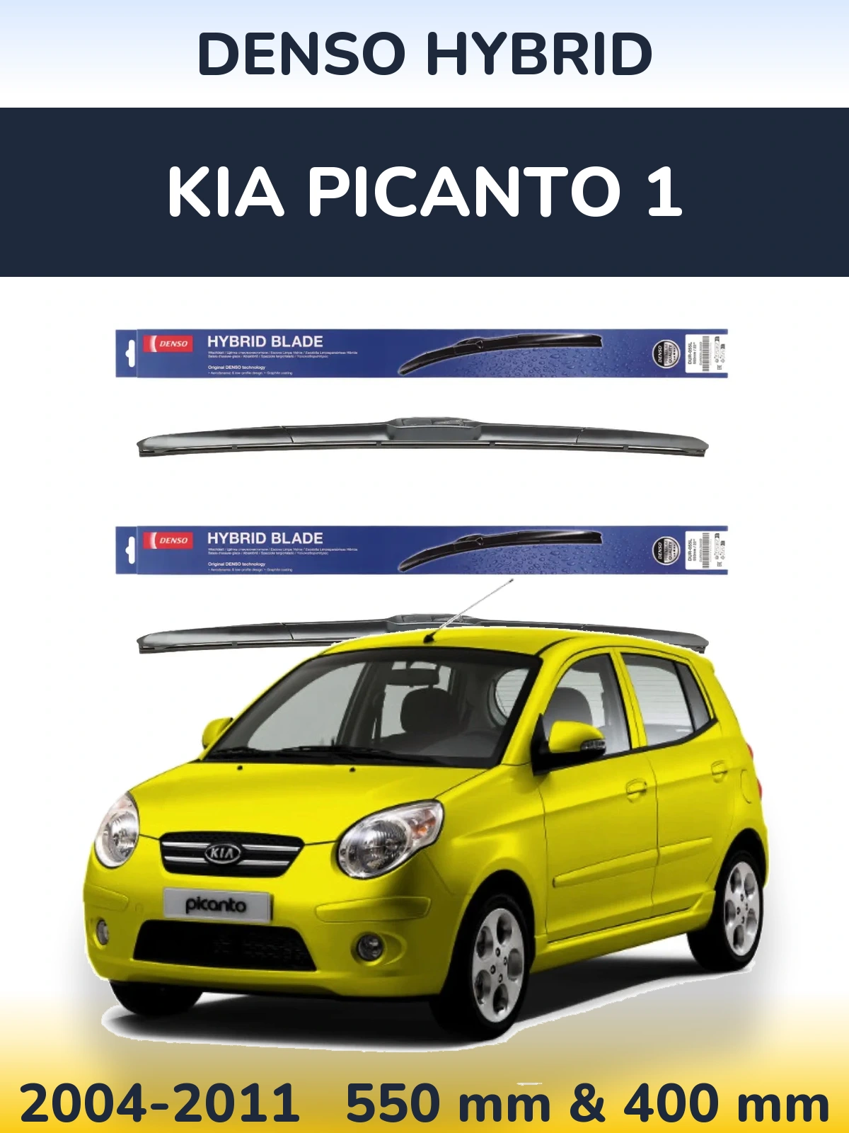 Komplet przednich wycieraczek Denso Hybrid 550 & 400 mm do KIA Picanto 1 2004-2011