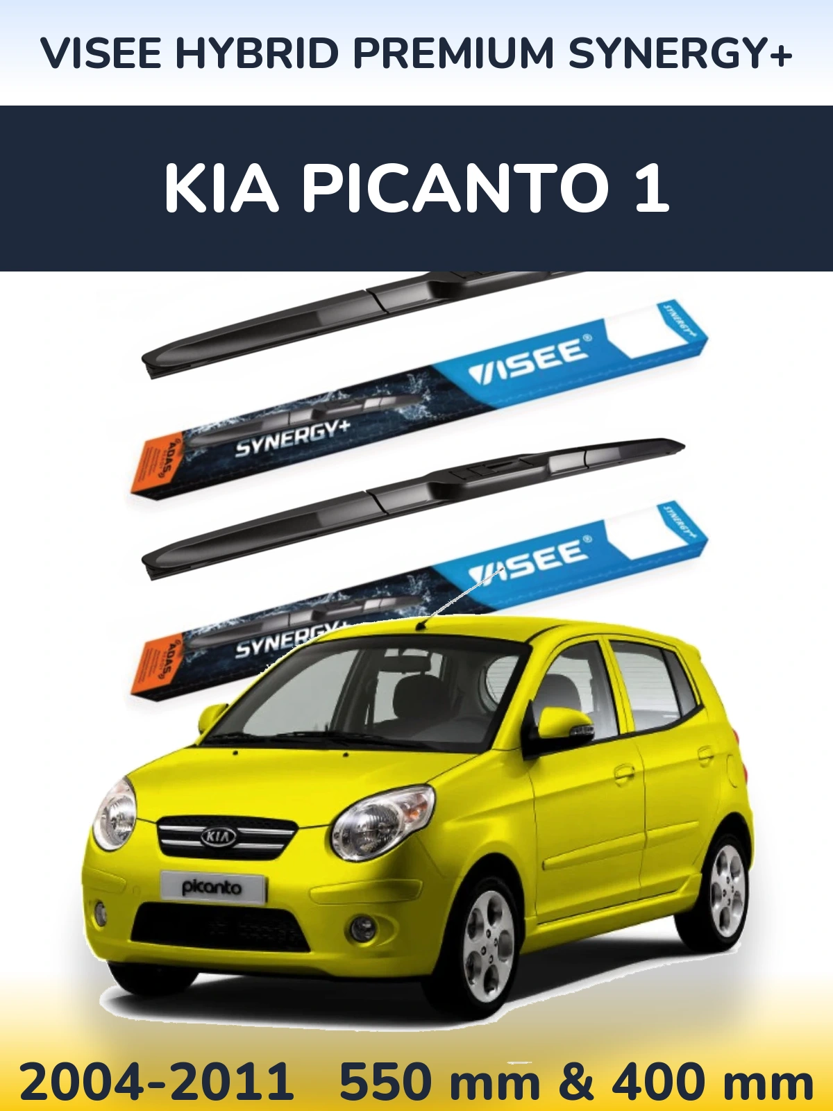 Front wiper blade set VISEE HYBRID PREMIUM SYNERGY+ 550 & 400 mm for KIA Picanto 1 2004-2011