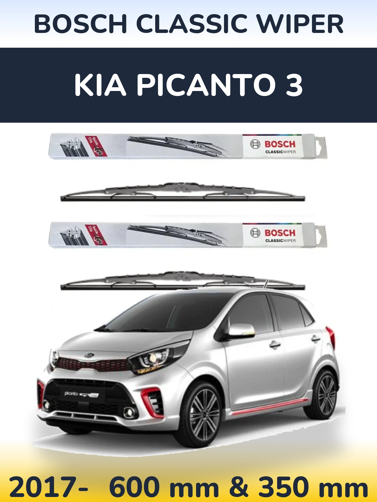 Komplet przednich wycieraczek BOSCH Classic Wiper 600 & 340 mm do KIA Picanto 3 2017-2026