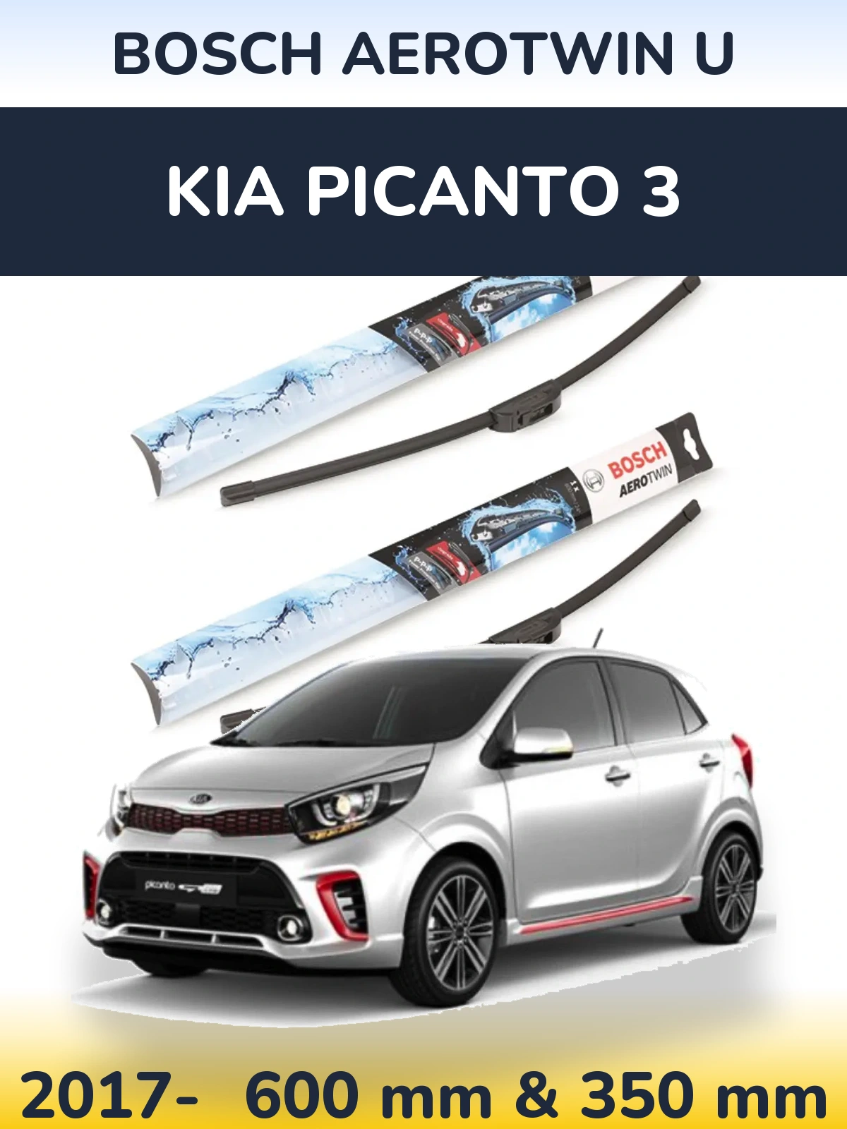 Комплект передніх щіток BOSCH AeroTwin U 600 & 350 мм для KIA Picanto 3 2017-2026