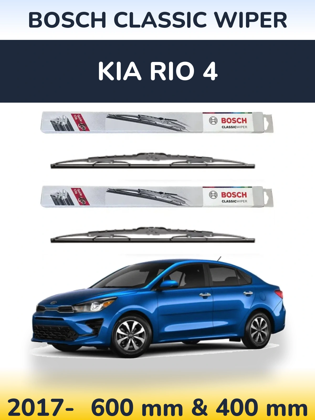 Front wiper blade set BOSCH Classic Wiper 600 & 400 mm for KIA Rio 4 2017-2026