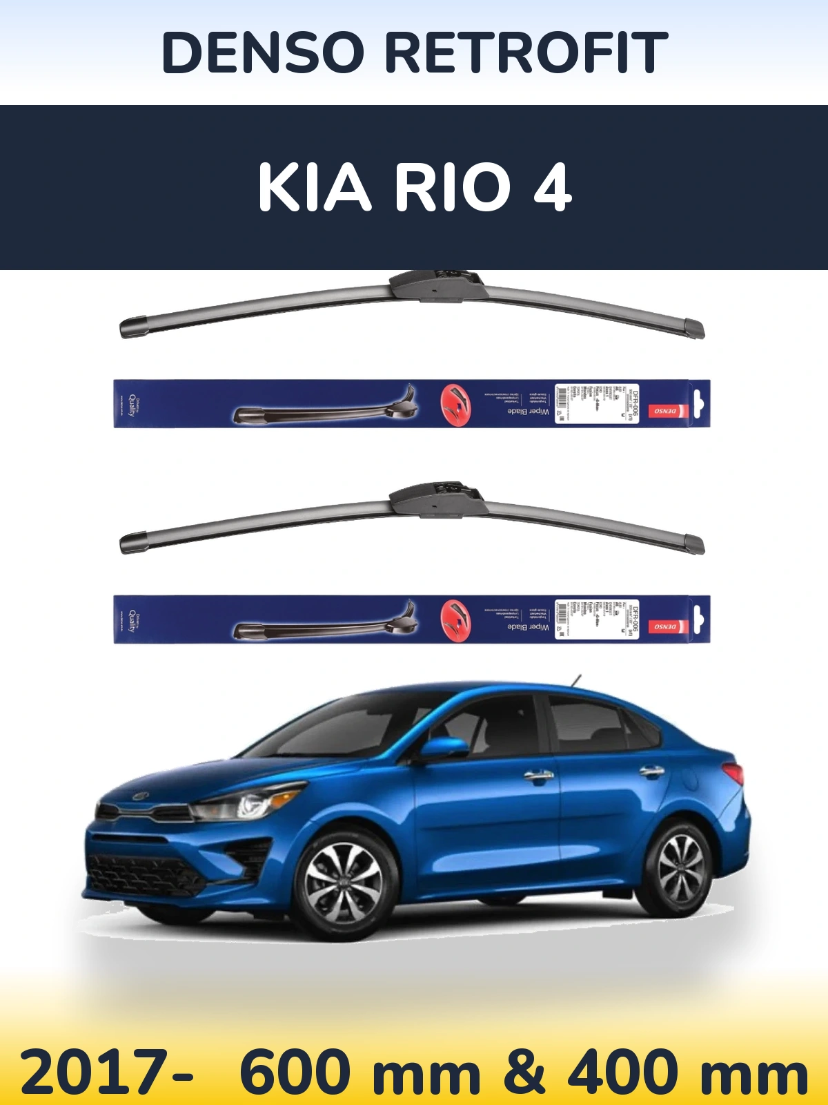 Komplet przednich wycieraczek Denso Retrofit 600 & 400 mm do KIA Rio 4 2017-2026